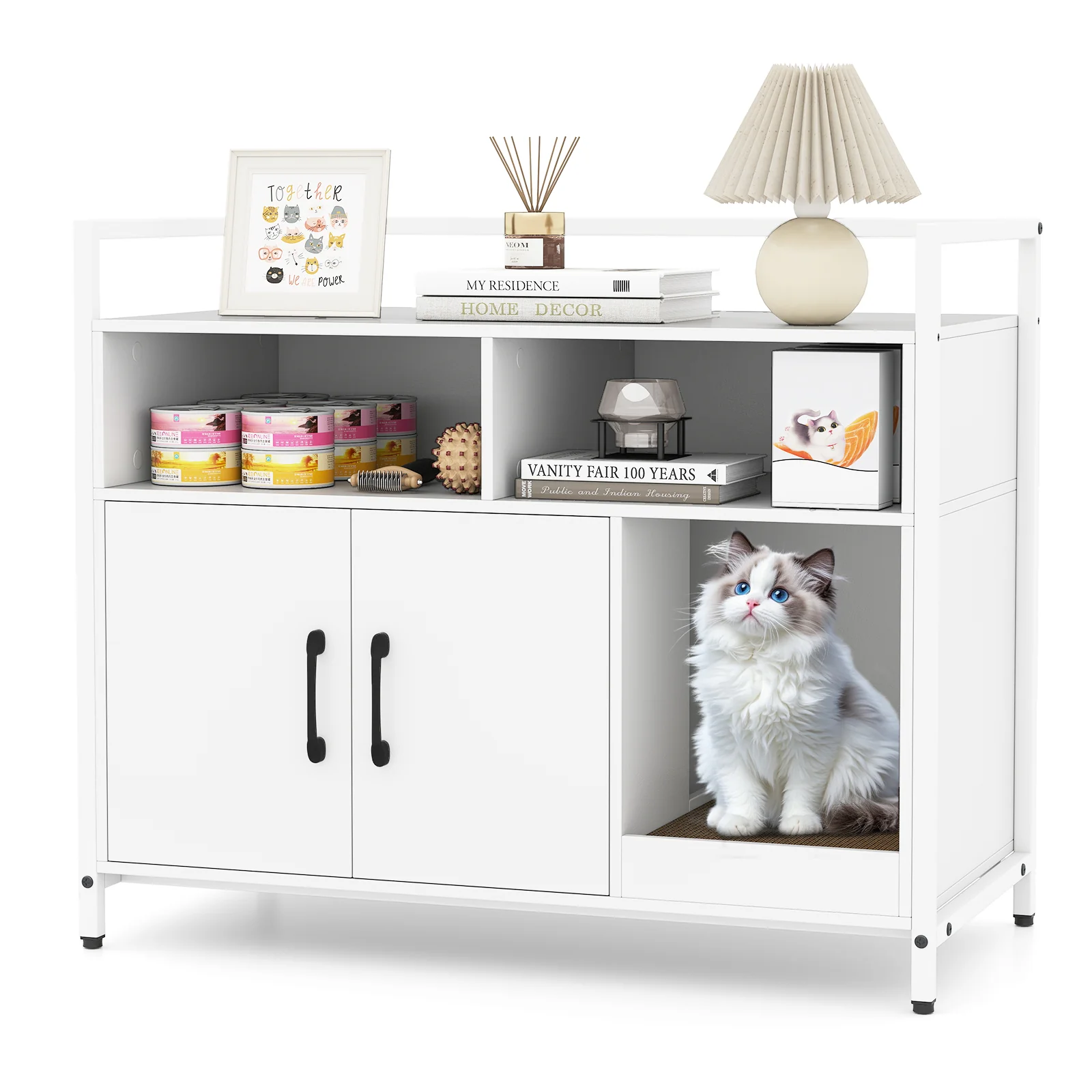 Hidden Cat Washroom, Double Doors, Scratch Cardboard, Off White - Image 5