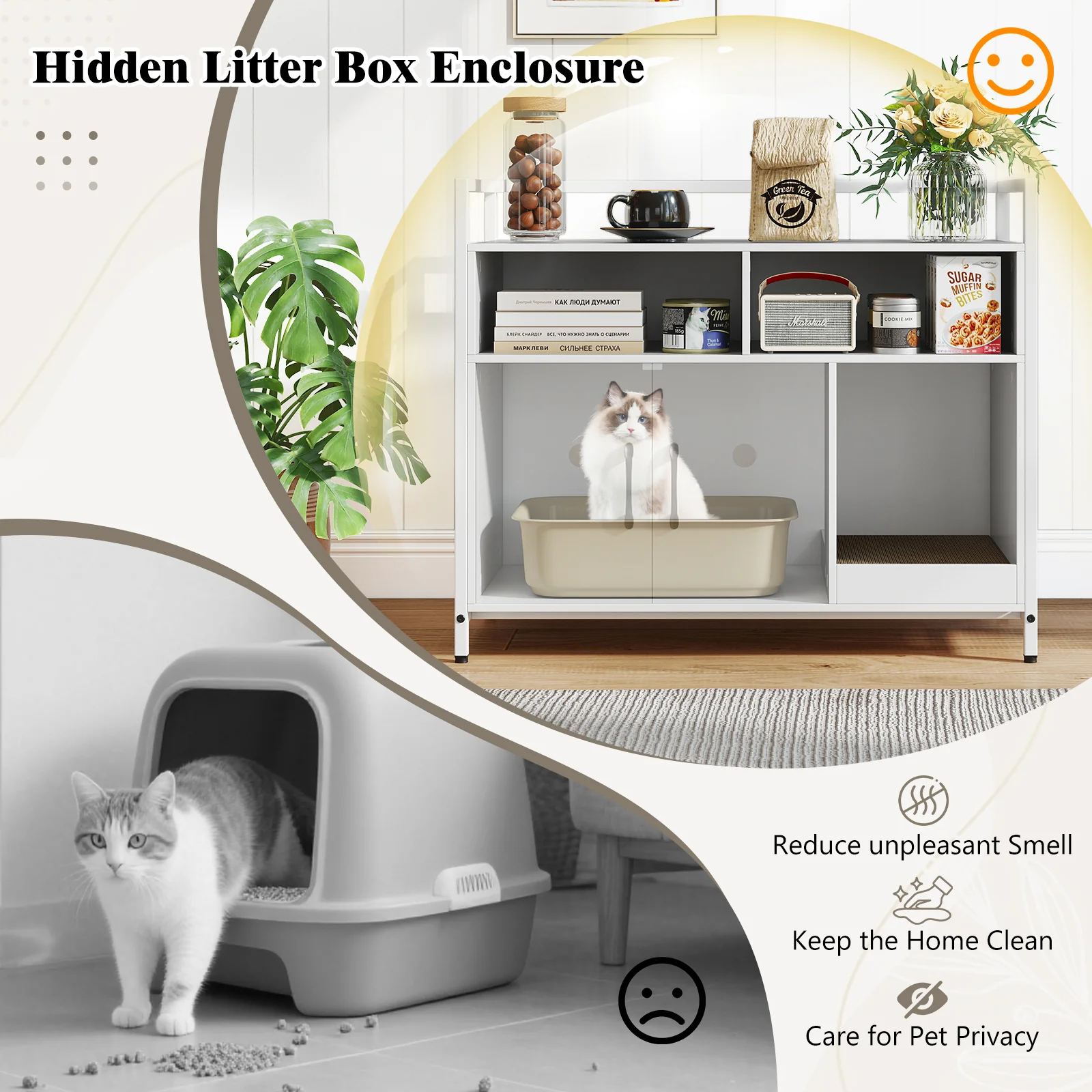 Hidden Cat Washroom, Double Doors, Scratch Cardboard, Off White - Image 9
