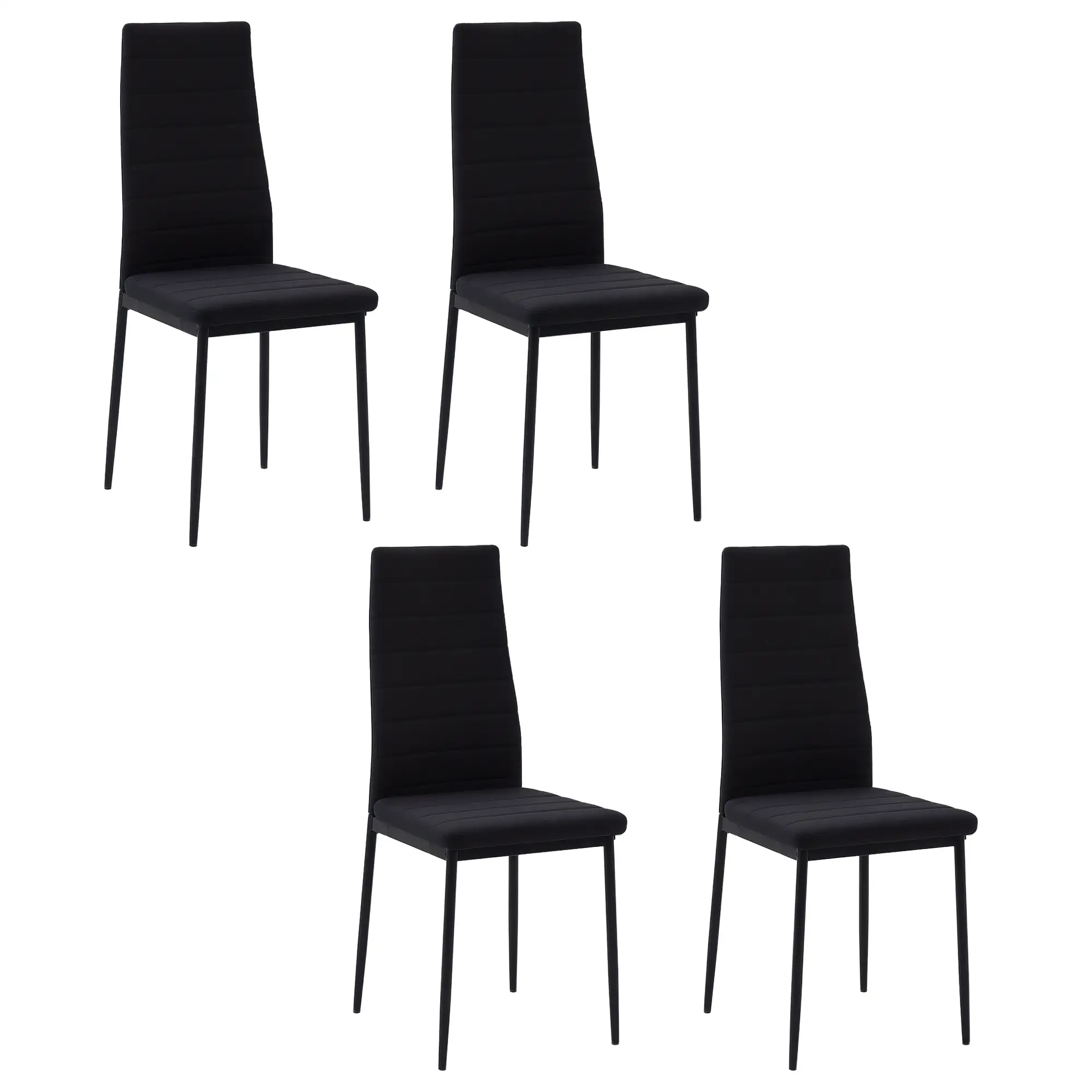 High Back Dining Chairs, Upholstered Linen Fabric, Metal Legs, Set of 4, Black