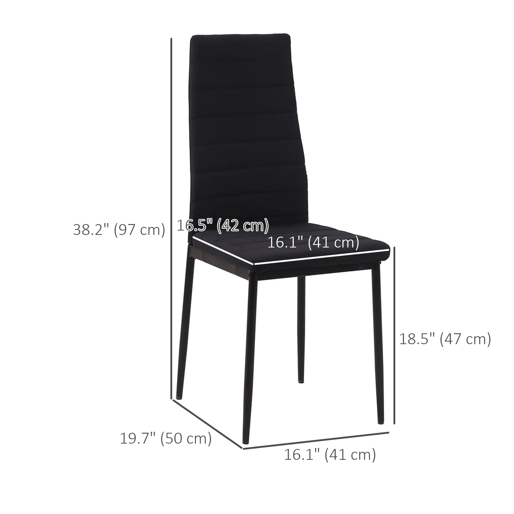 High Back Dining Chairs, Upholstered Linen Fabric, Metal Legs, Set of 4, Black - Image 3