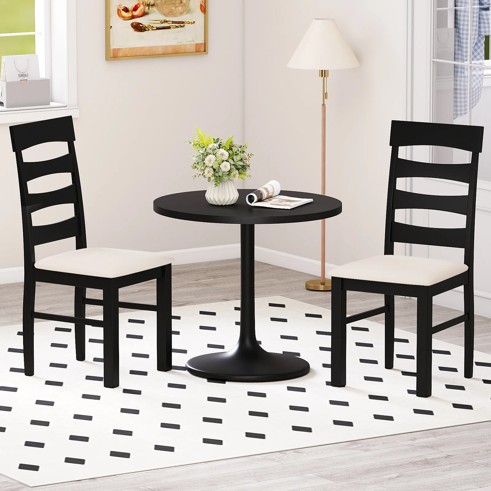High Back Dining Room Chairs Set of 2 with Padded Seat, Black - Image 2