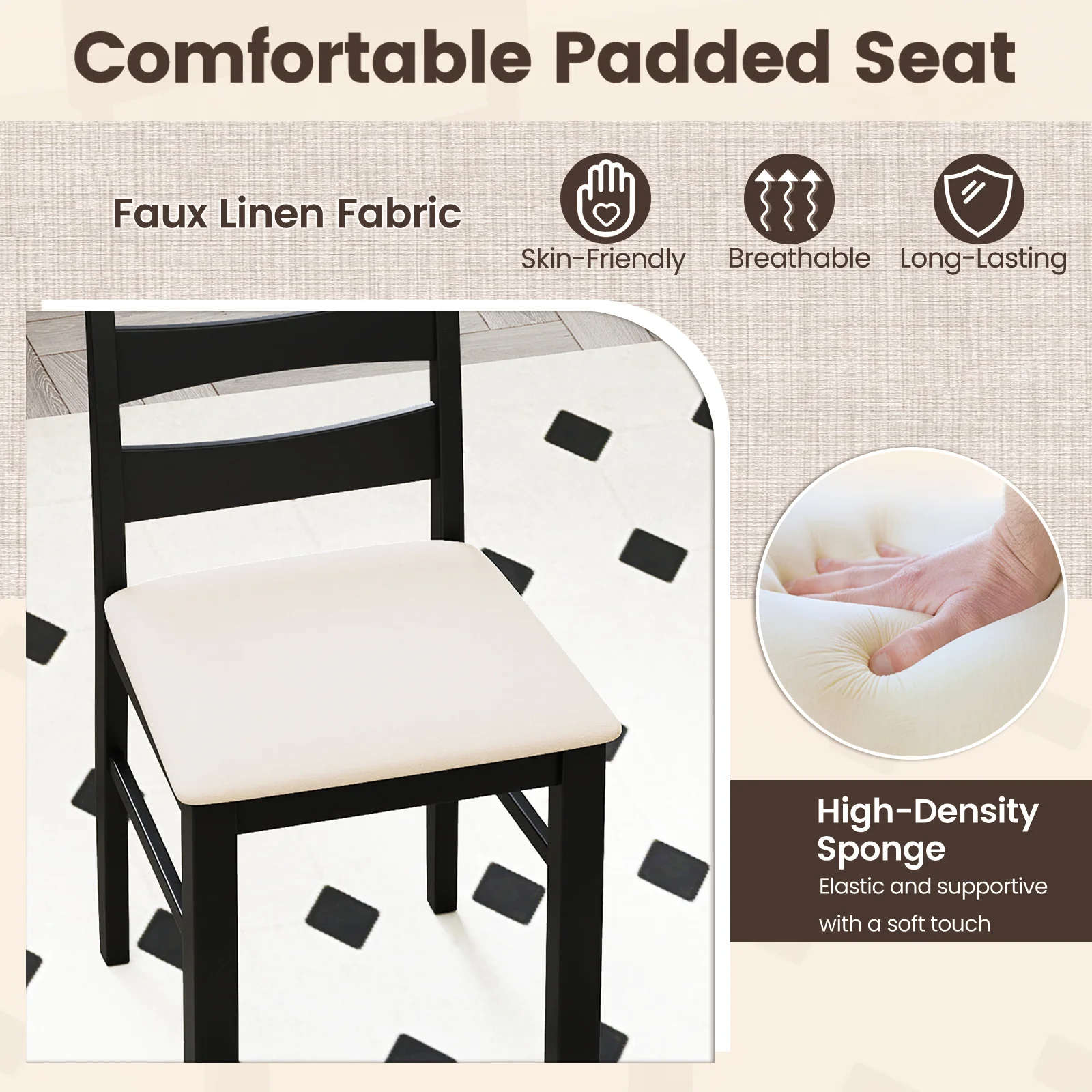 High Back Dining Room Chairs Set of 2 with Padded Seat, Black - Image 8