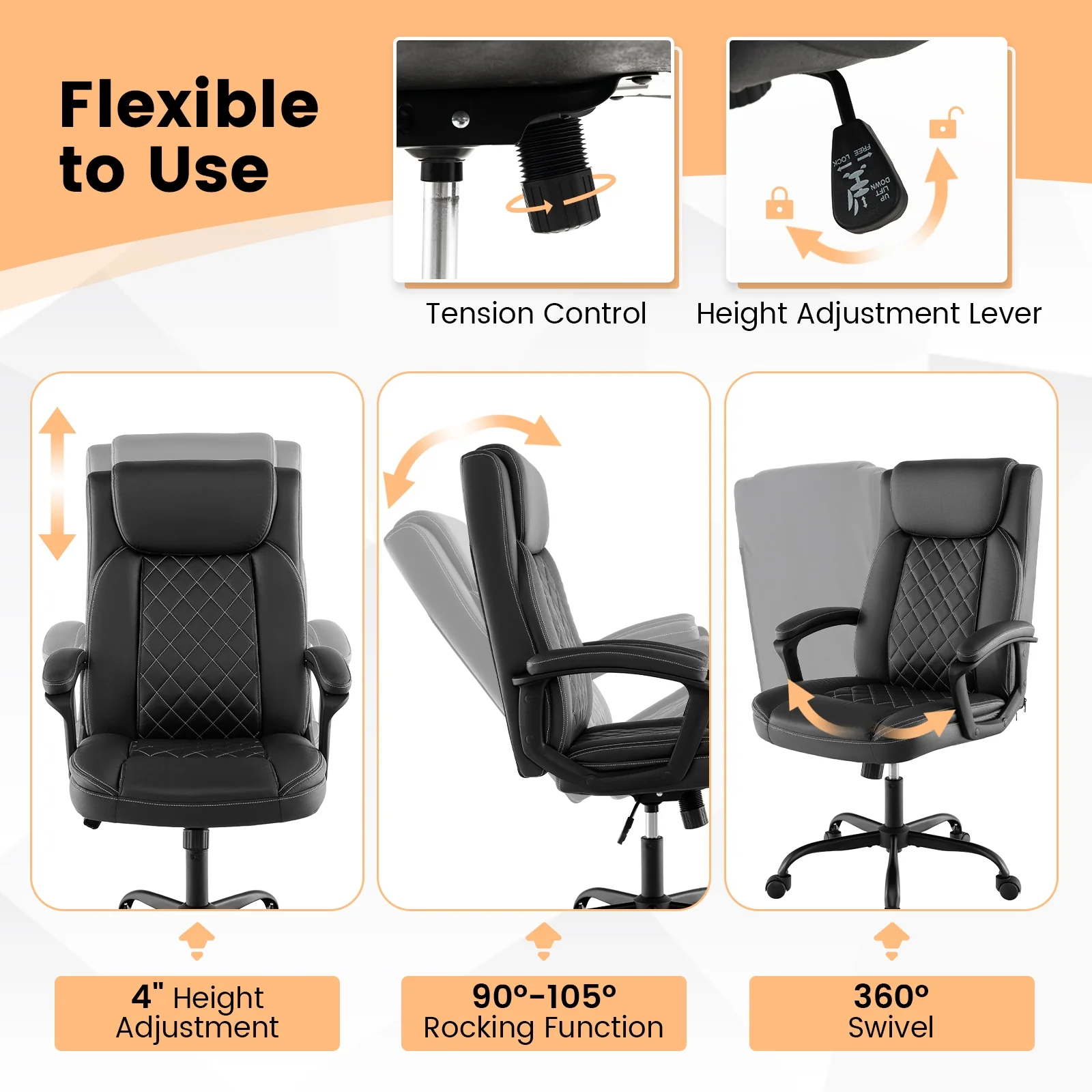 High Back Ergonomic Executive Chair, Black - Image 10