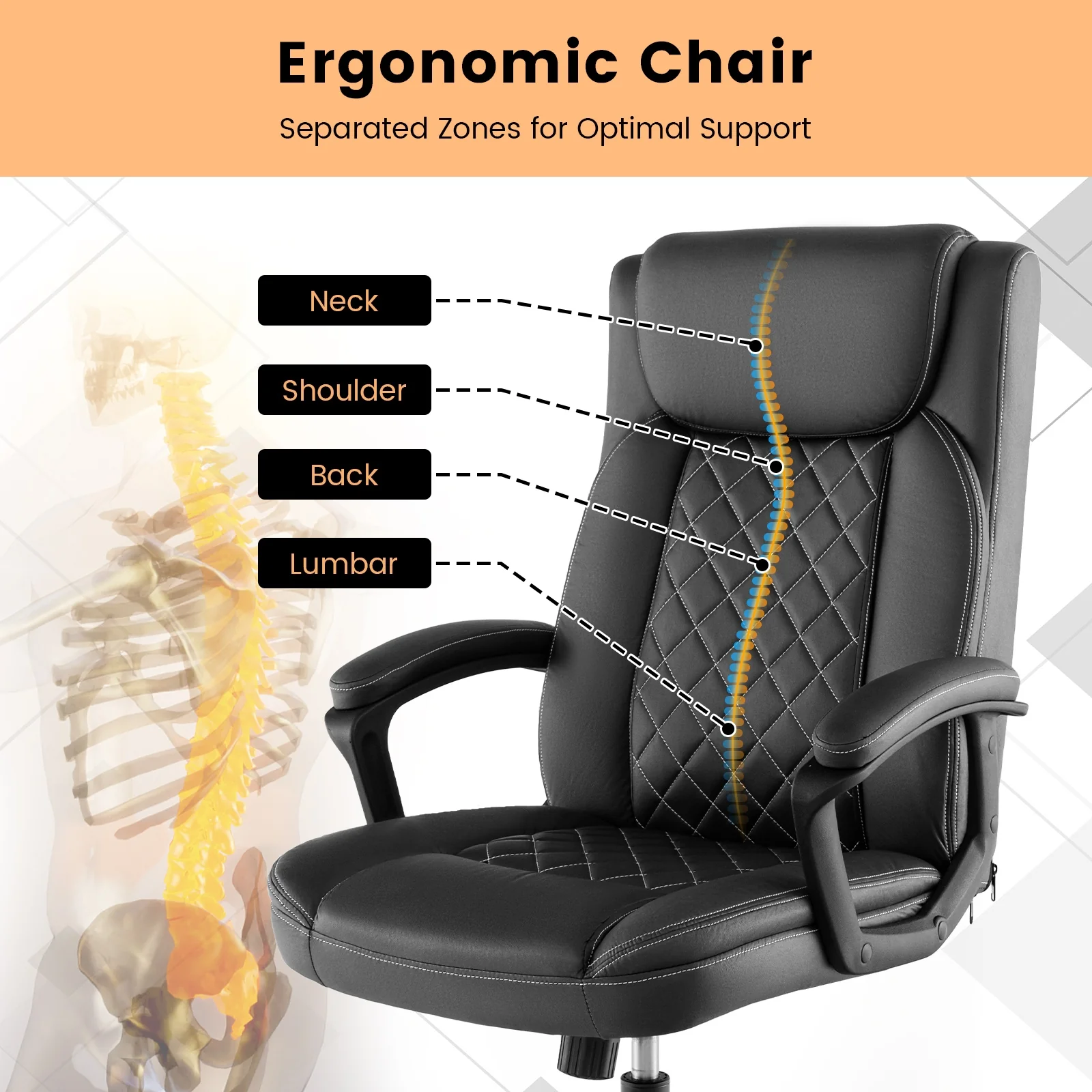 High Back Ergonomic Executive Chair, Black - Image 8