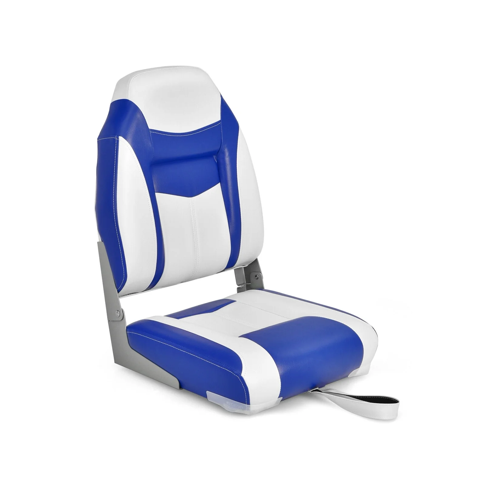 High Back Folding Boat Seat, White Cushion, Blue - Image 4