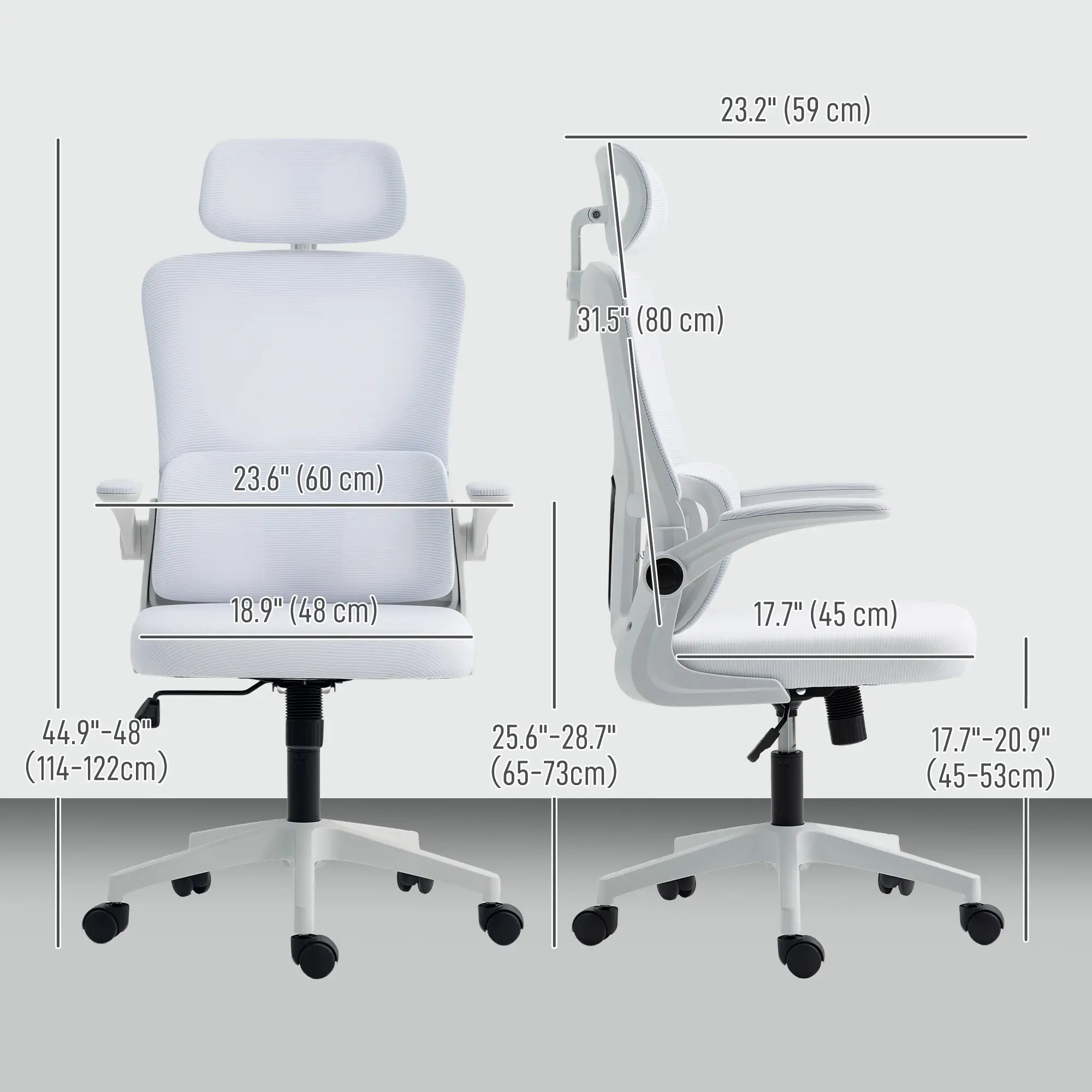 High Back Office Chair, Mesh Computer Chair, Adjustable Height, Cream White - Image 3