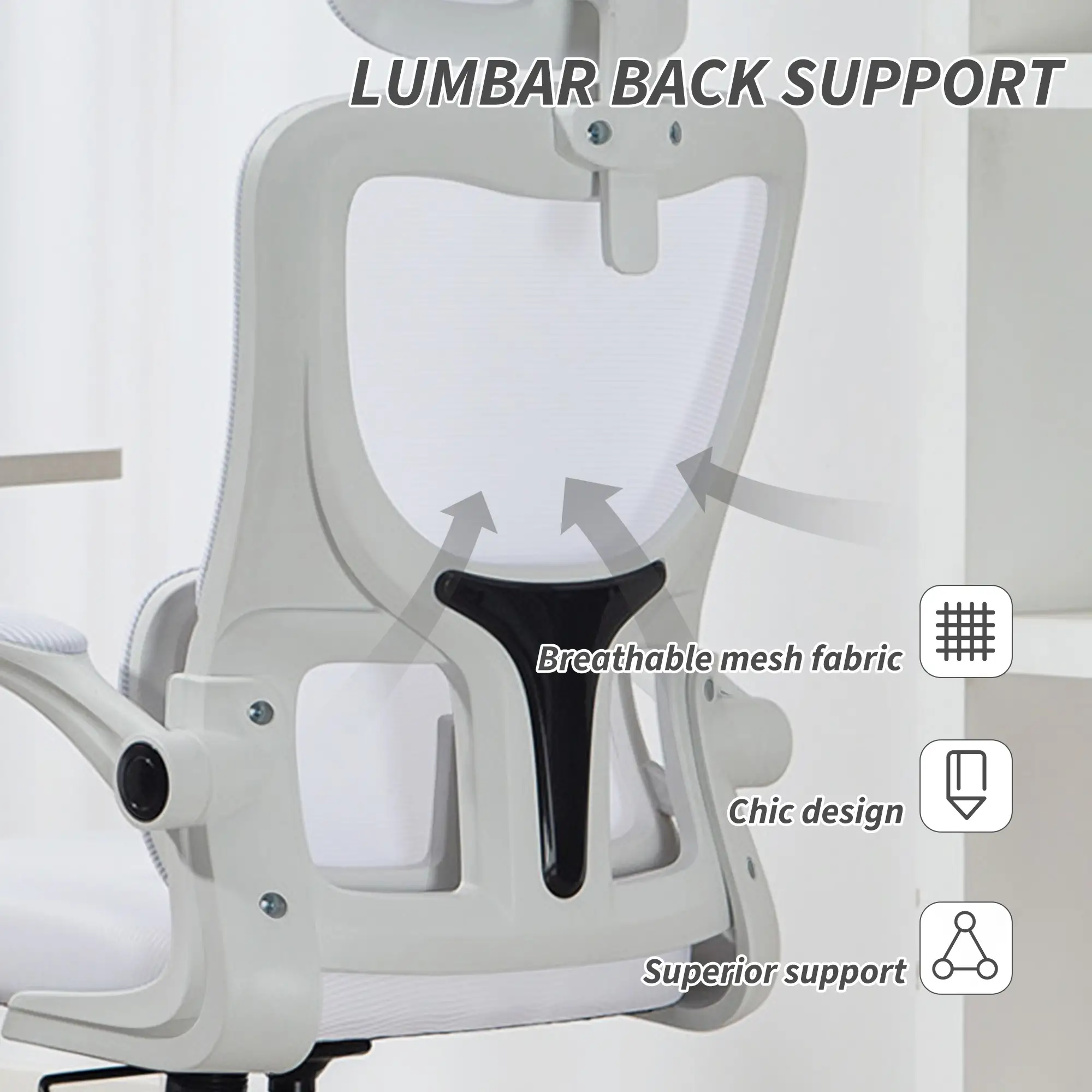 High Back Office Chair, Mesh Computer Chair, Adjustable Height, Cream White - Image 6