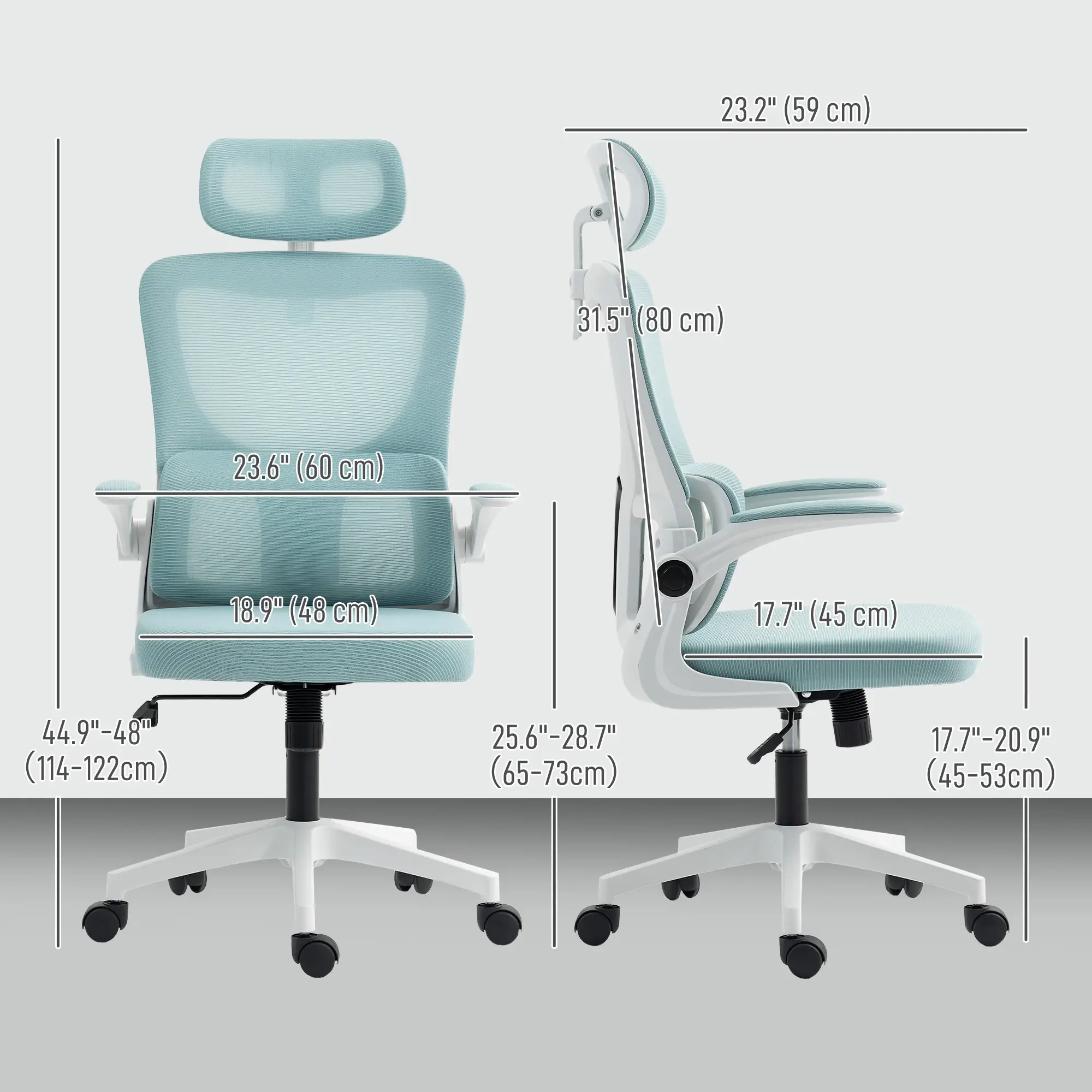 High Back Office Chair, Mesh Computer Chair, Adjustable Height, Light Blue - Image 3