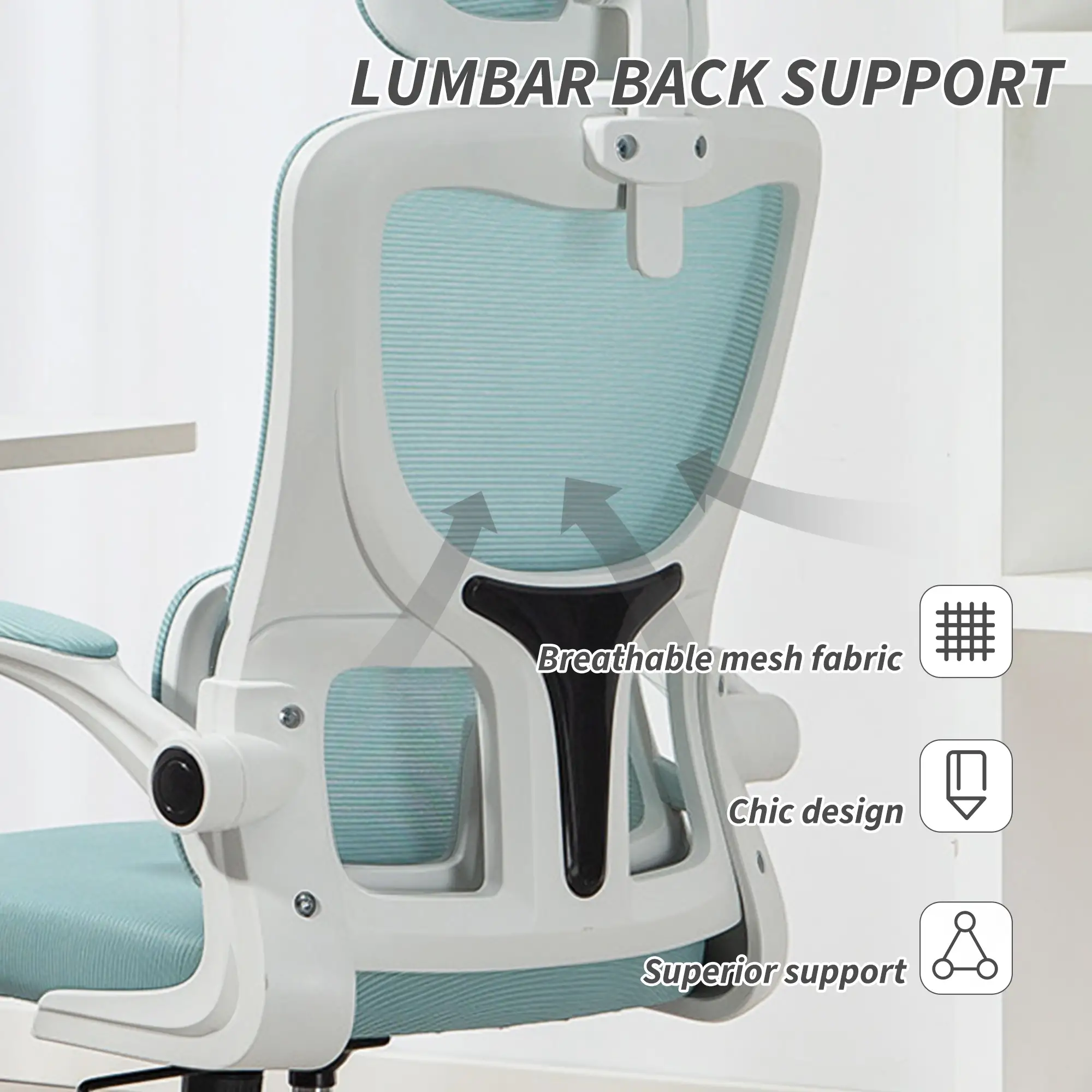 High Back Office Chair, Mesh Computer Chair, Adjustable Height, Light Blue - Image 6