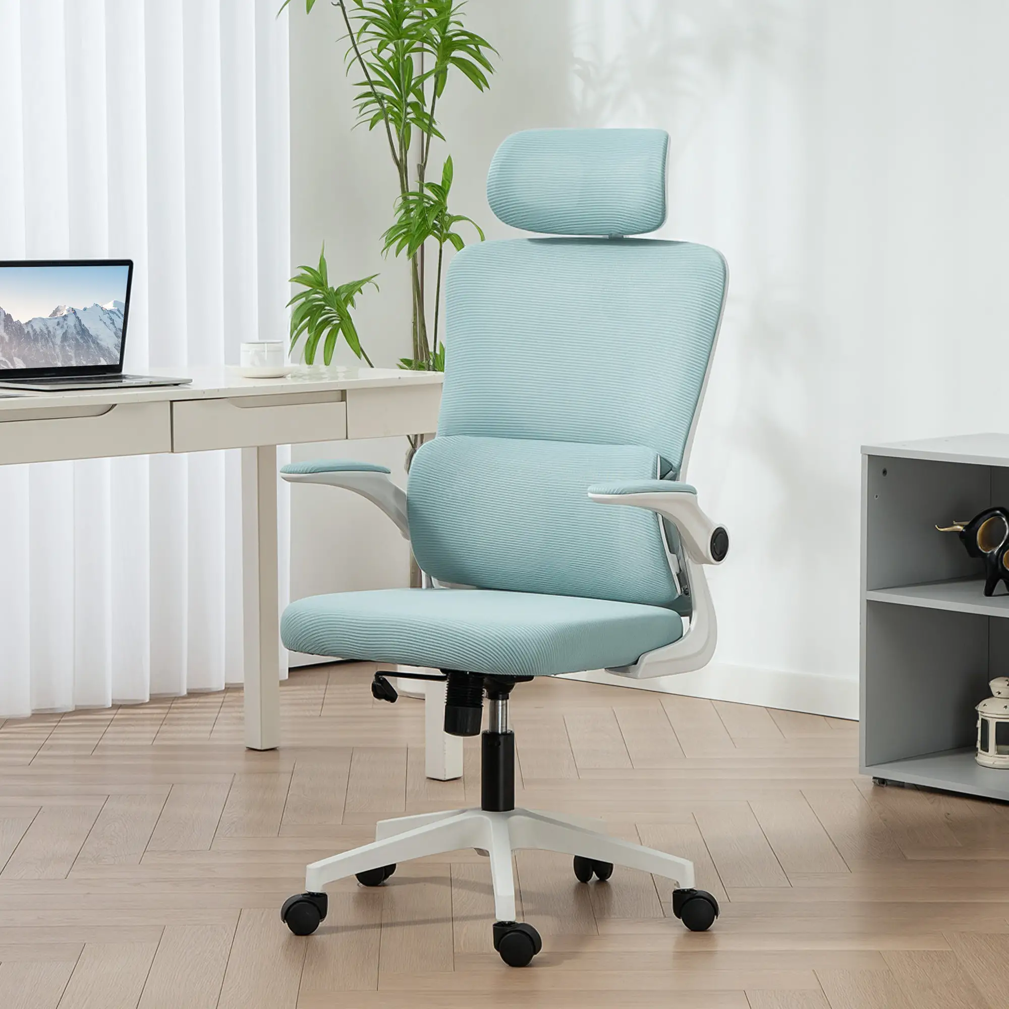 High Back Office Chair, Mesh Computer Chair, Adjustable Height, Light Blue - Image 8