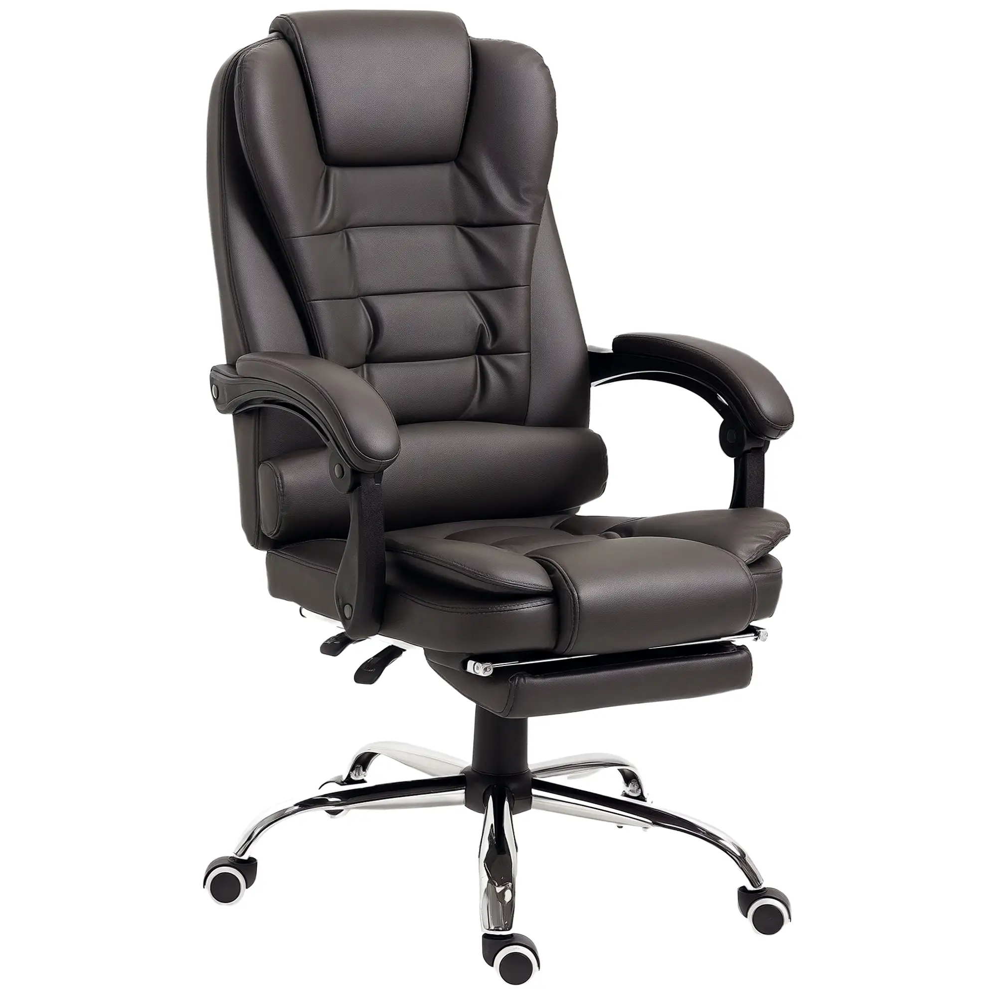High Back Office Chair, PU Leather, Retractable Footrest, Padded Armrest, Coffee