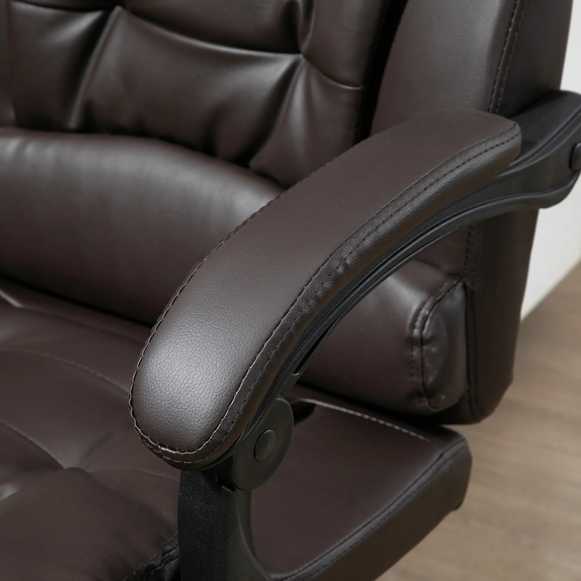 High Back Office Chair, PU Leather, Retractable Footrest, Padded Armrest, Coffee - Image 10