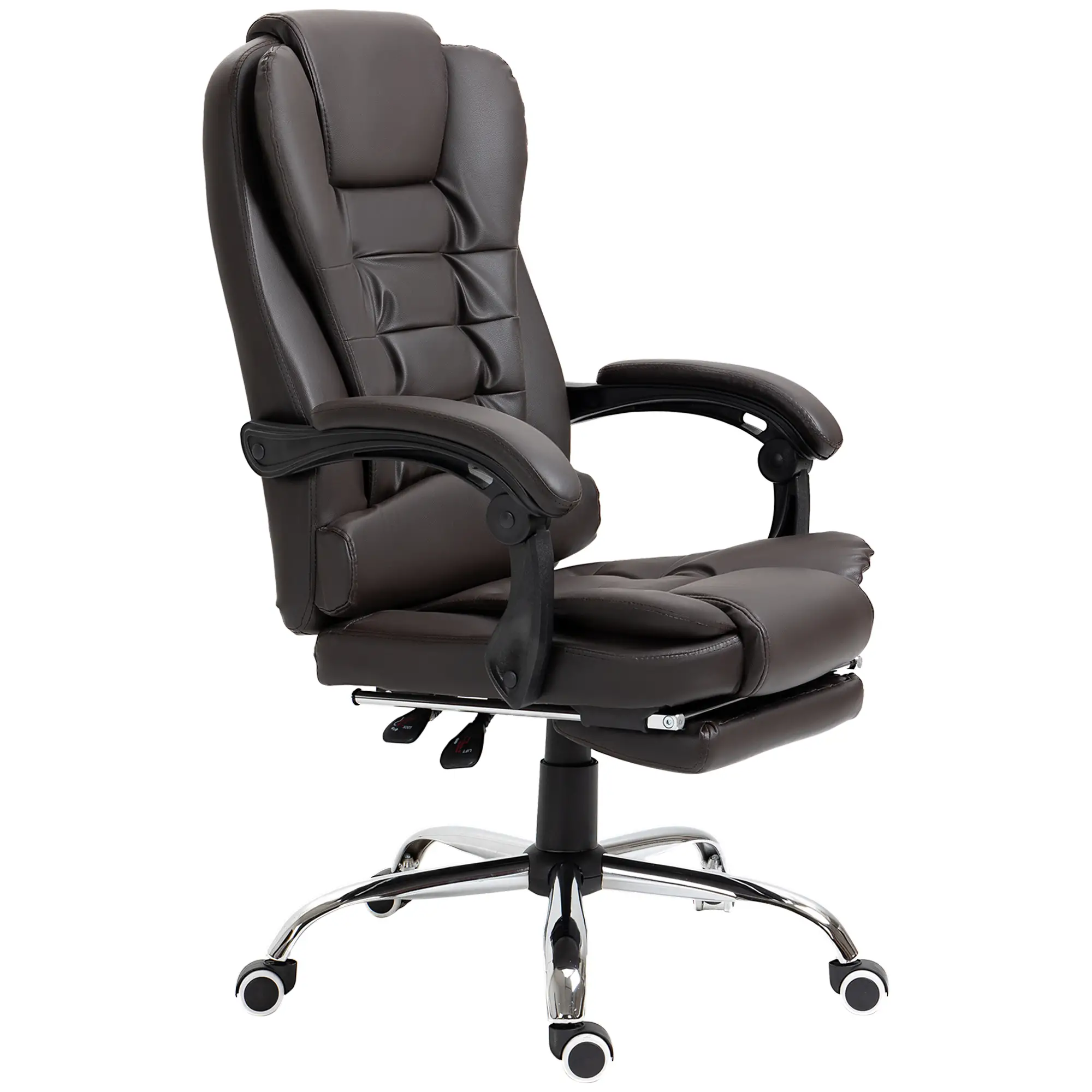 High Back Office Chair, PU Leather, Retractable Footrest, Padded Armrest, Coffee - Image 11