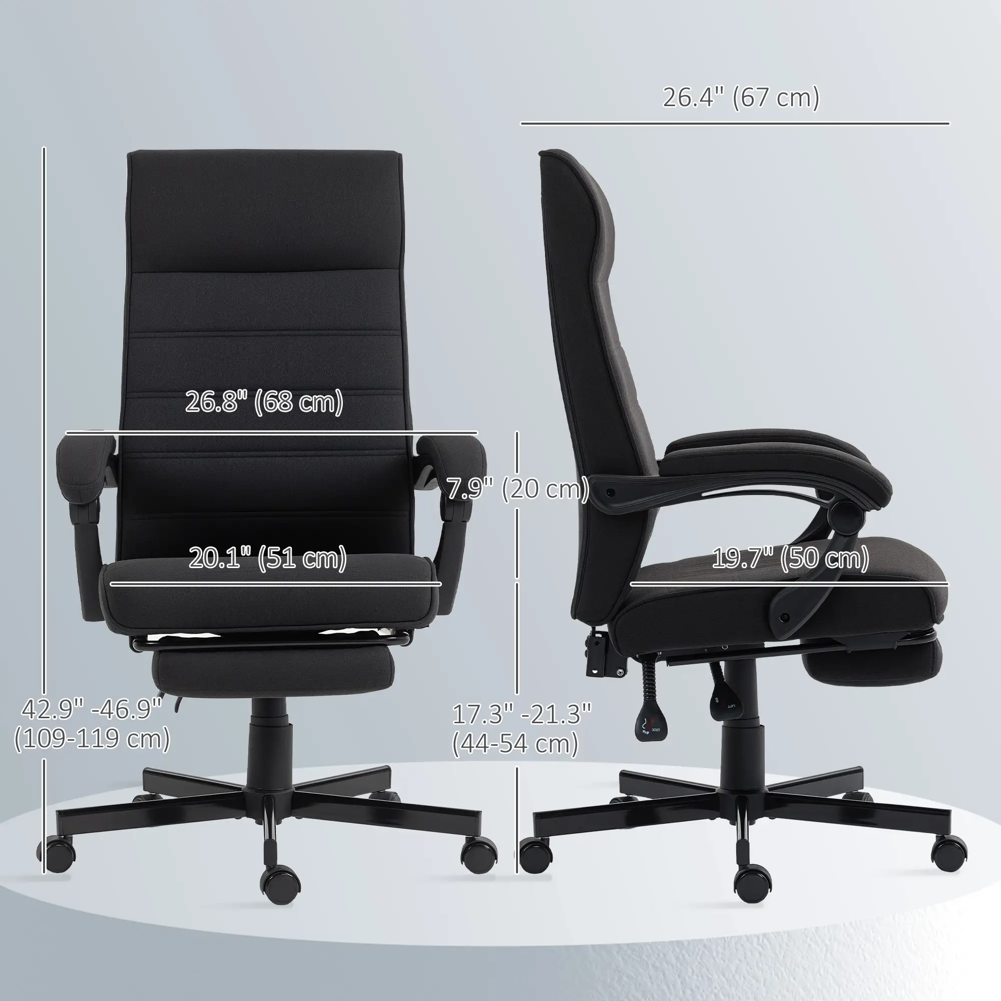 High Back Swivel Recliner Chair, Adjustable Height, Footrest, Armrest, Black - Image 3