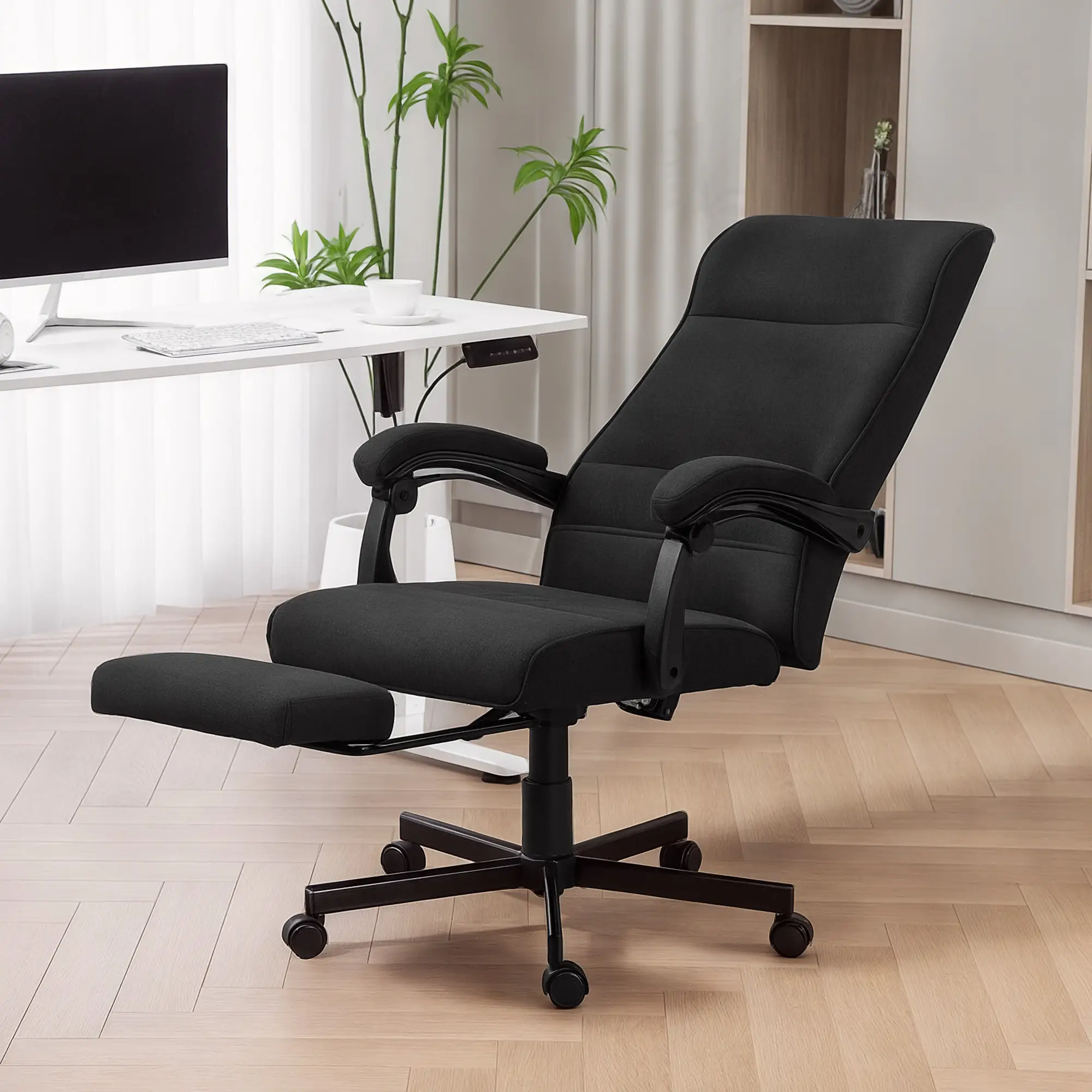 High Back Swivel Recliner Chair, Adjustable Height, Footrest, Armrest, Black - Image 8