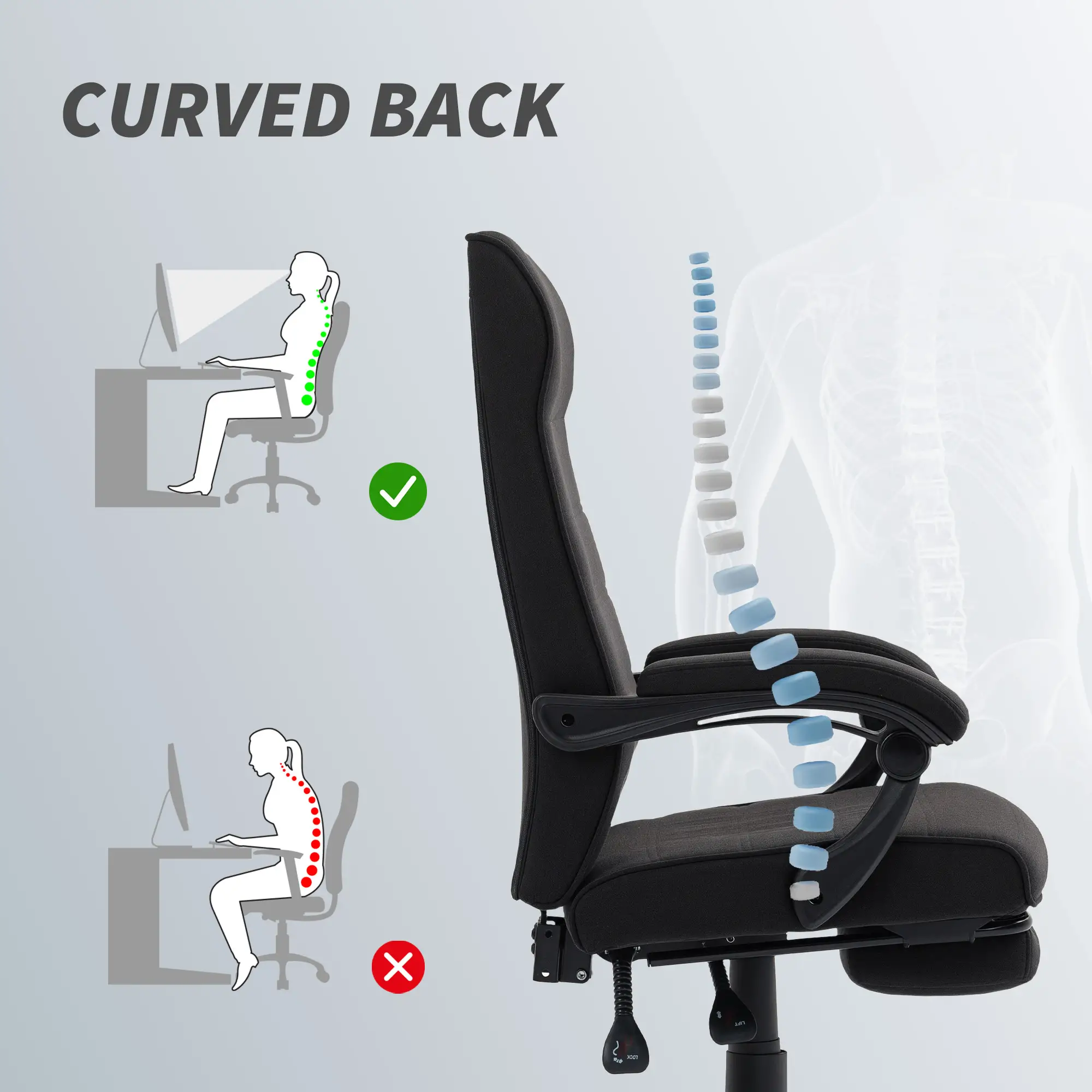 High Back Swivel Recliner Chair, Adjustable Height, Footrest, Armrest, Black - Image 9