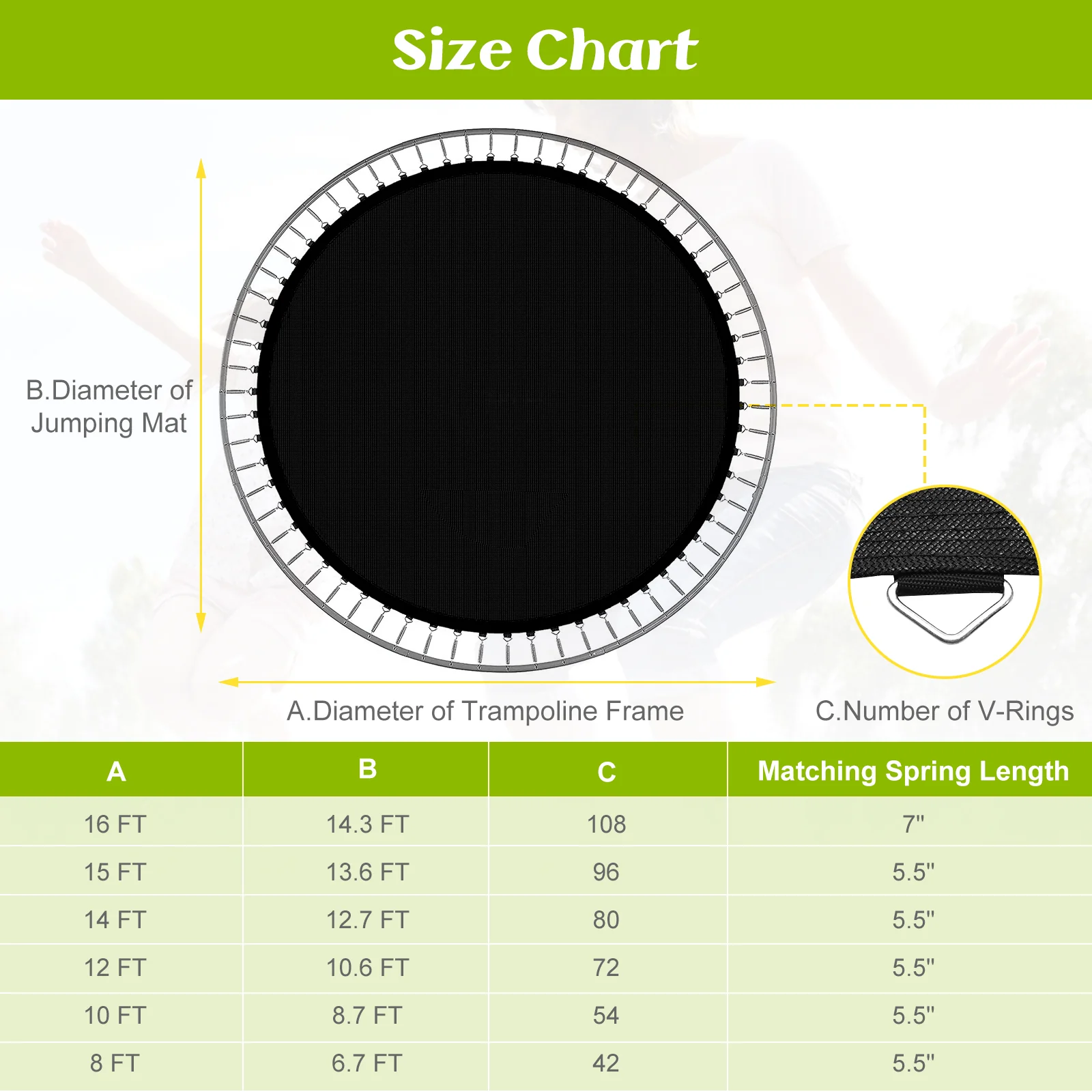 High-Elastic PP Replacement Jumping Mat, 12 ft, Black - Image 6