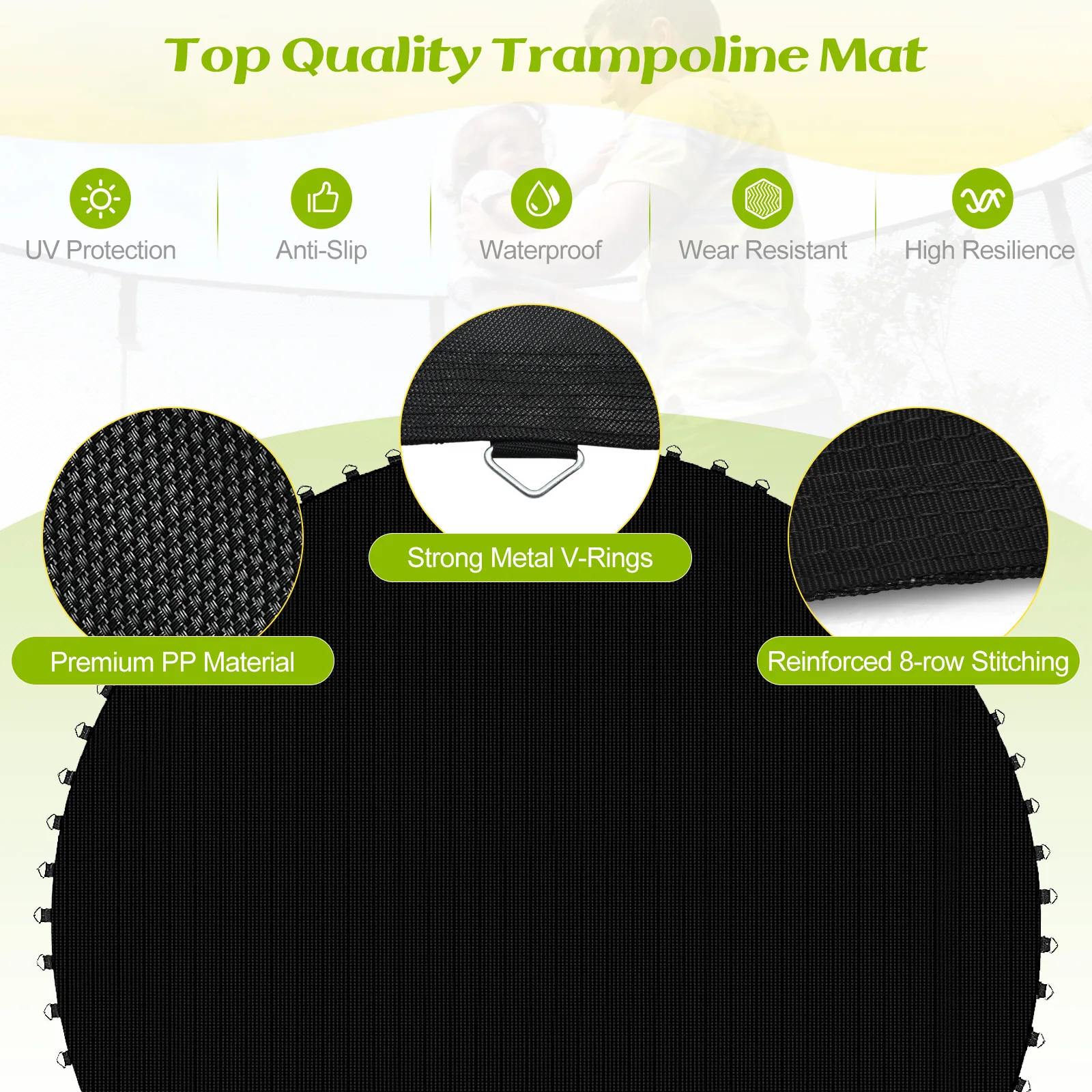 High-Elastic PP Replacement Jumping Mat, 12 ft, Black - Image 7
