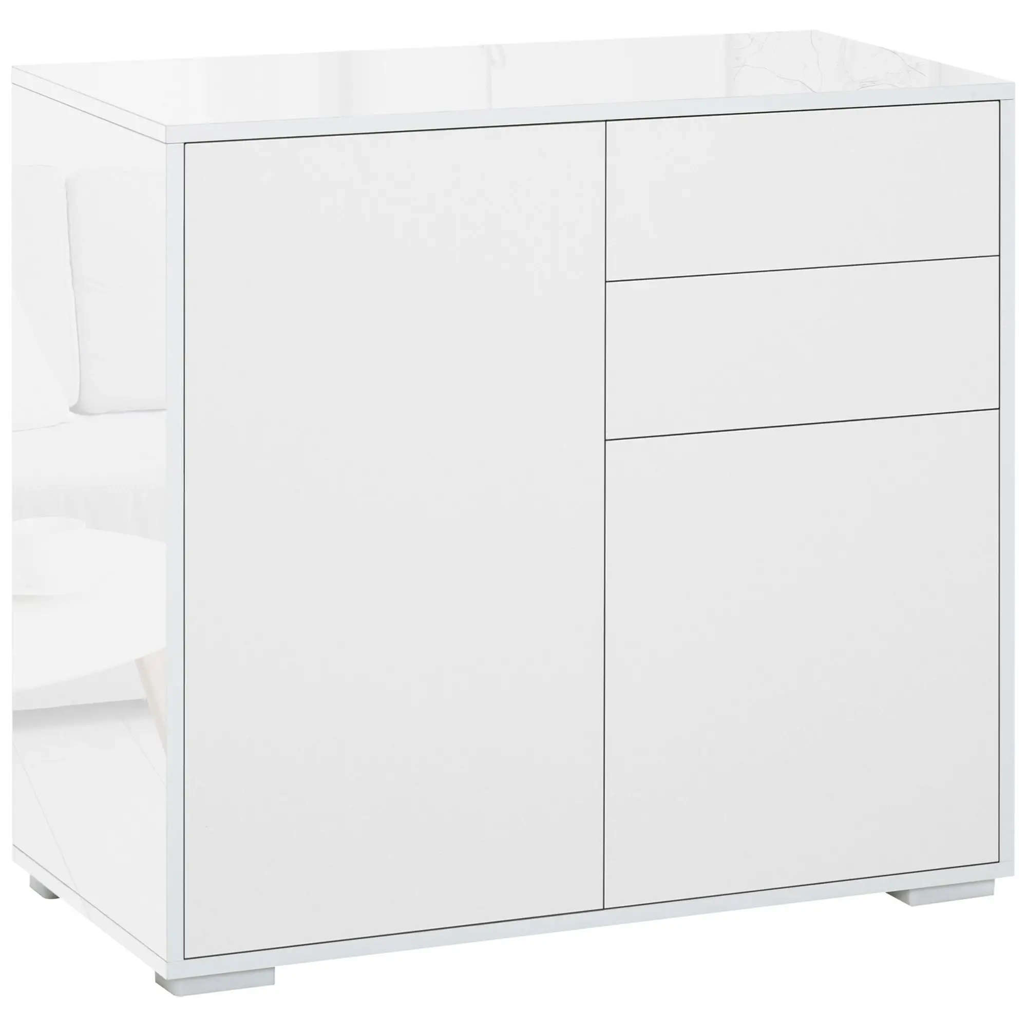 High Gloss Buffet Sideboard, 2 Drawers, 2 Doors, Adjustable Shelf, White
