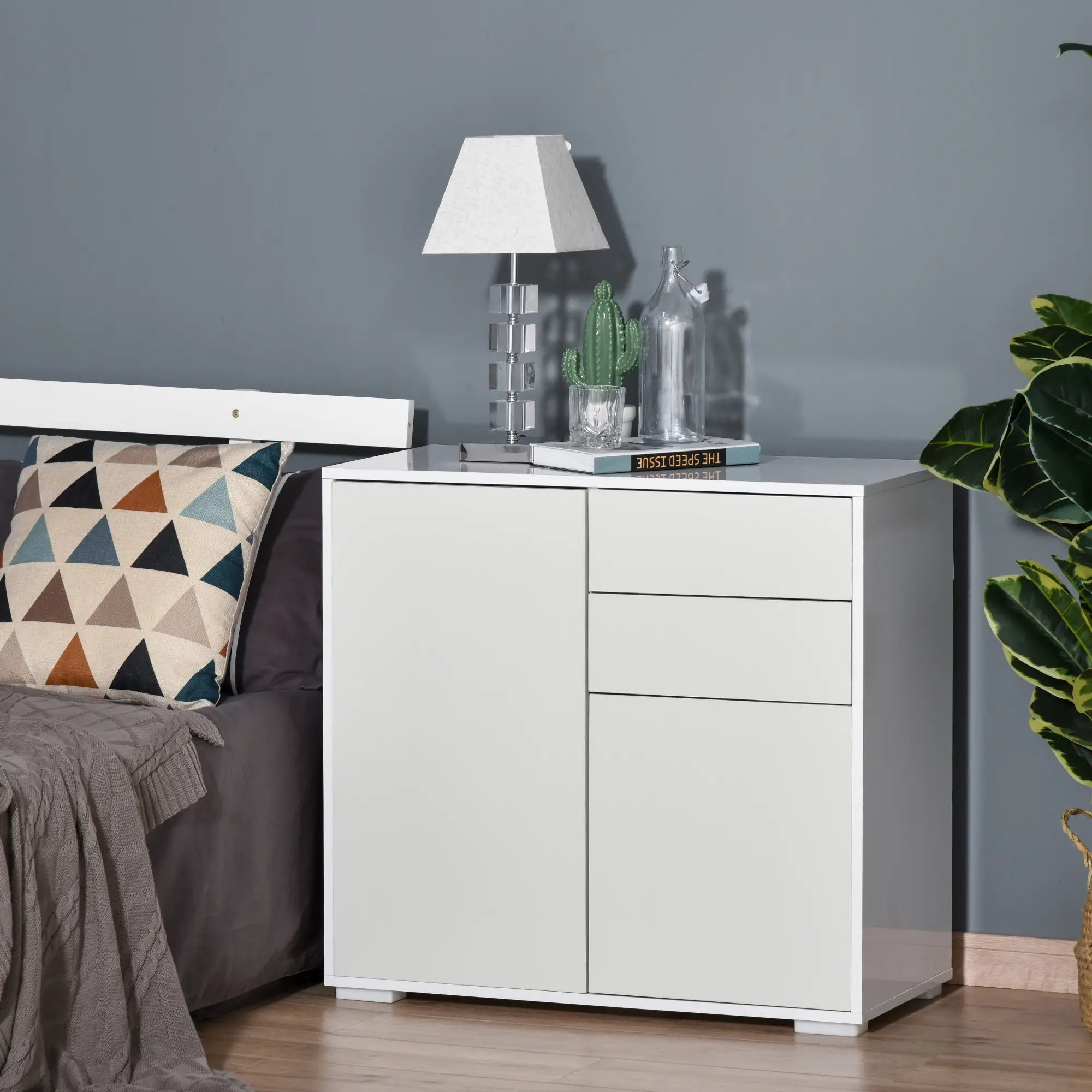 High Gloss Buffet Sideboard, 2 Drawers, 2 Doors, Adjustable Shelf, White - Image 10