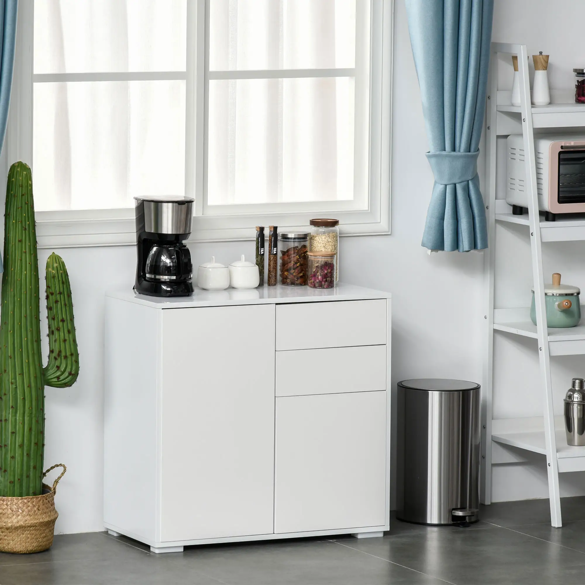 High Gloss Buffet Sideboard, 2 Drawers, 2 Doors, Adjustable Shelf, White - Image 9