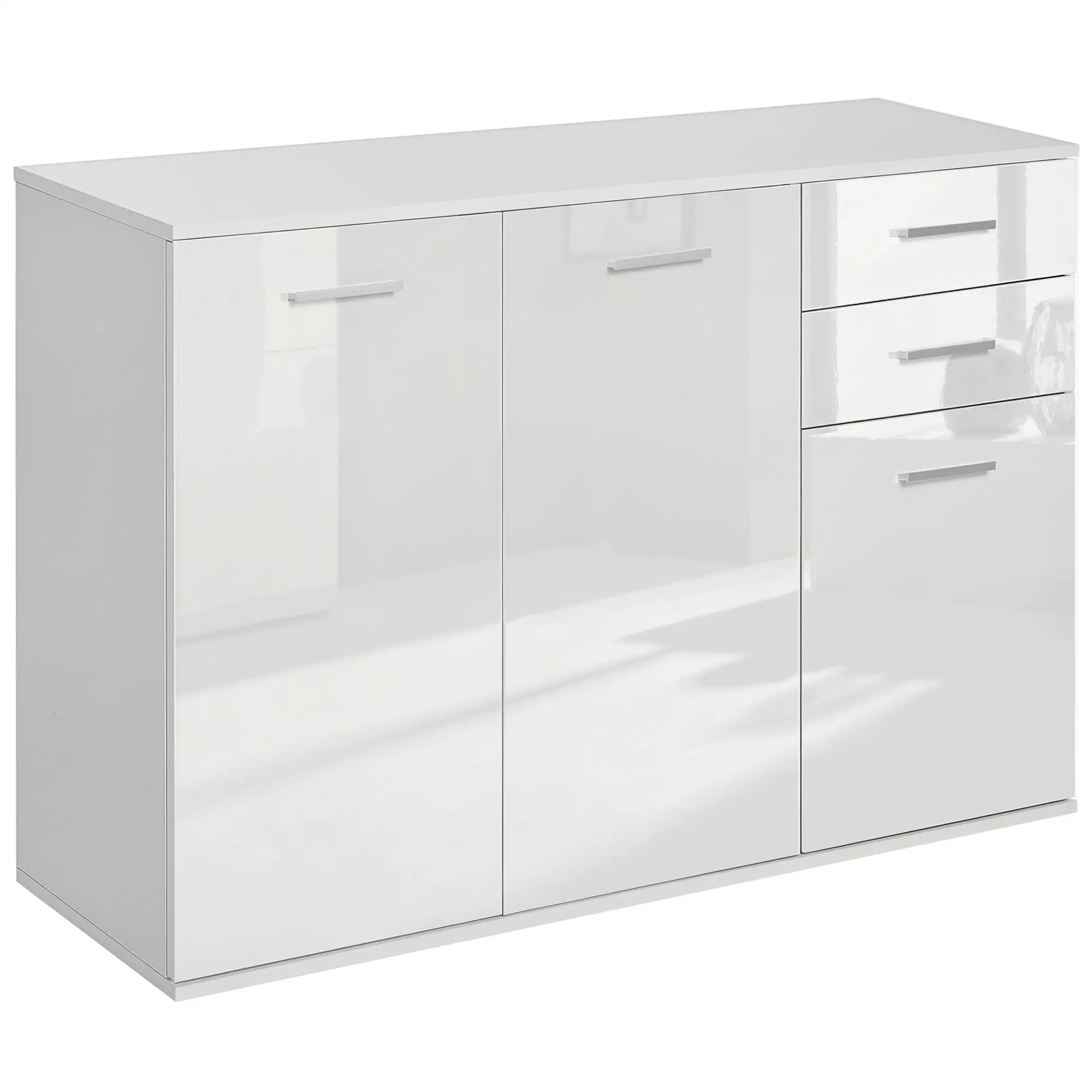 High Gloss Sideboard, 2 Drawers, 3 Doors, Adjustable Shelf, White - Image 12
