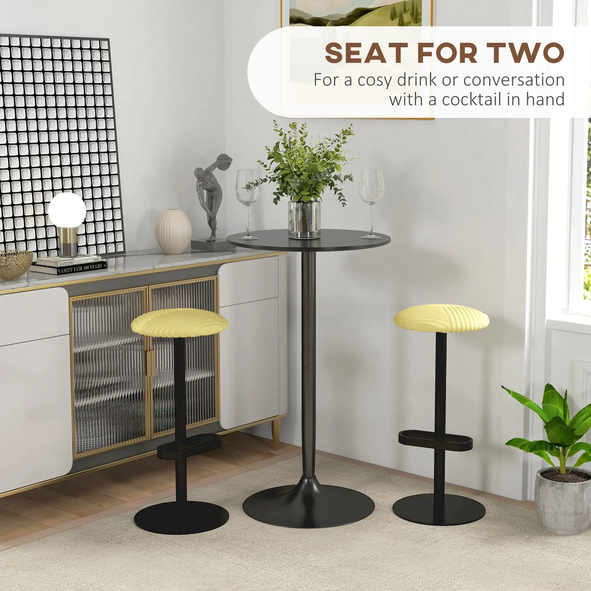 High Top Bar Table, Round Dining Table, Painted Top, Steel Base, Black - Image 4