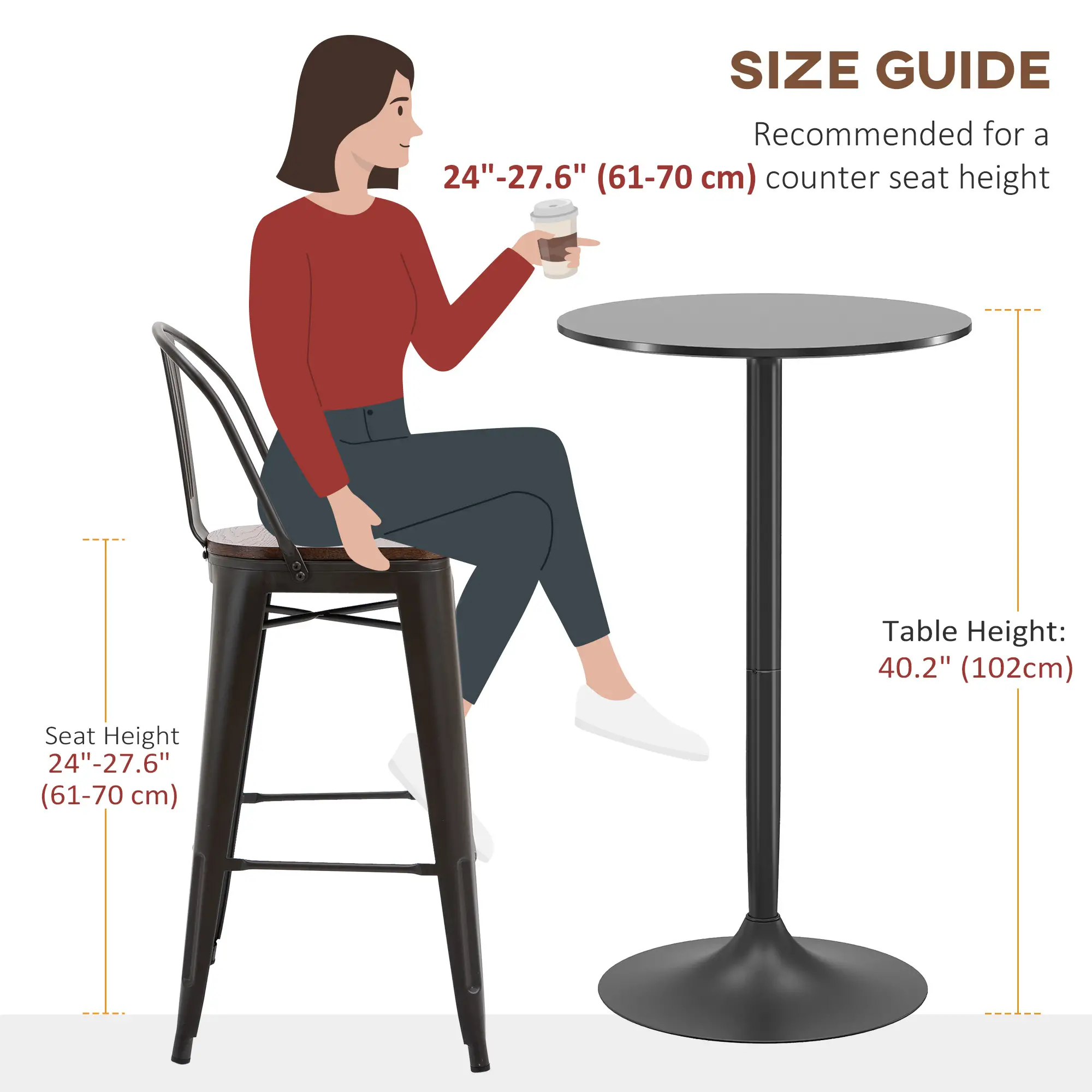 High Top Bar Table, Round Dining Table, Painted Top, Steel Base, Black - Image 7