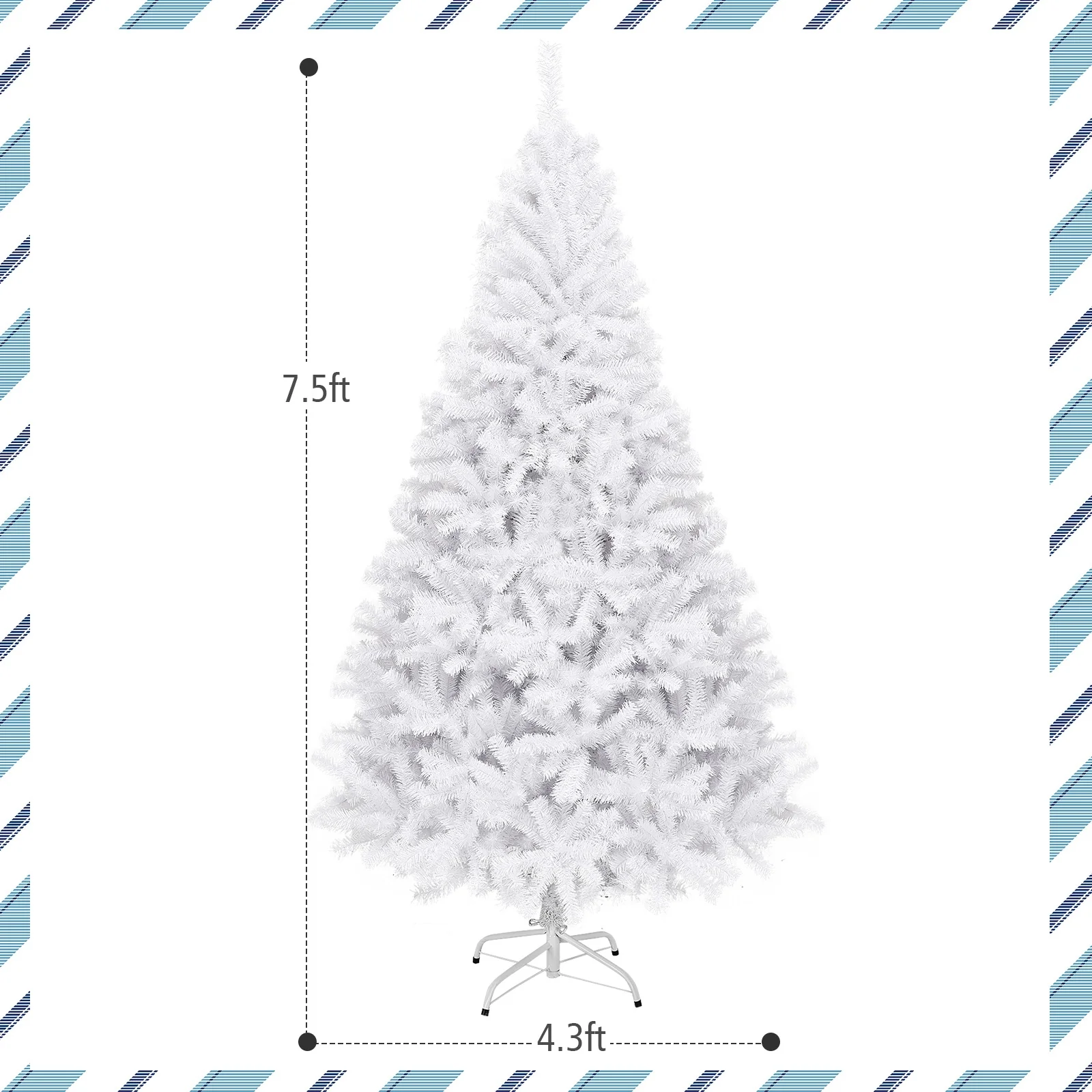 Hinged Artificial Christmas Tree, 7.5 Feet, Metal Stand, White - Image 5