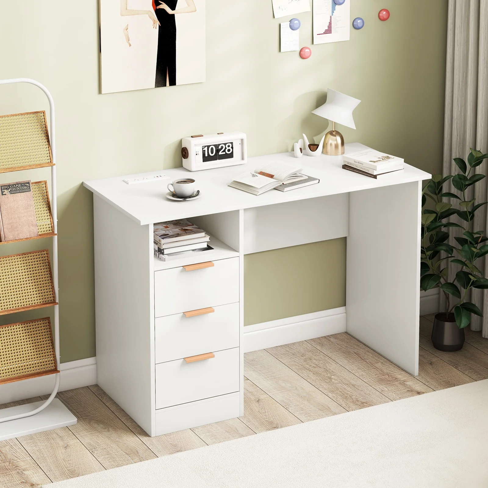 Home Office Desk With Power Outlet, 3 Drawers, White - Image 3