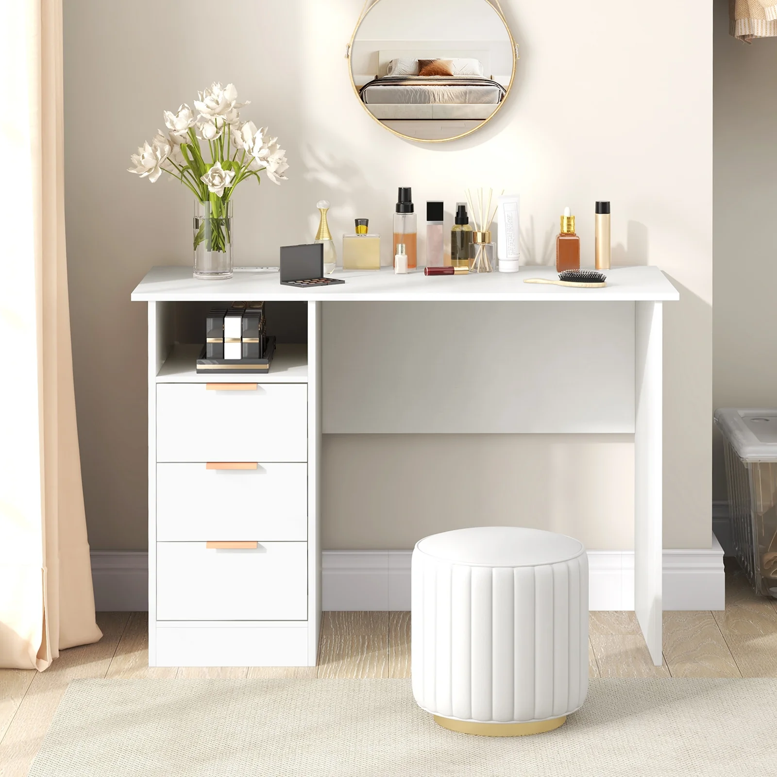 Home Office Desk With Power Outlet, 3 Drawers, White - Image 8