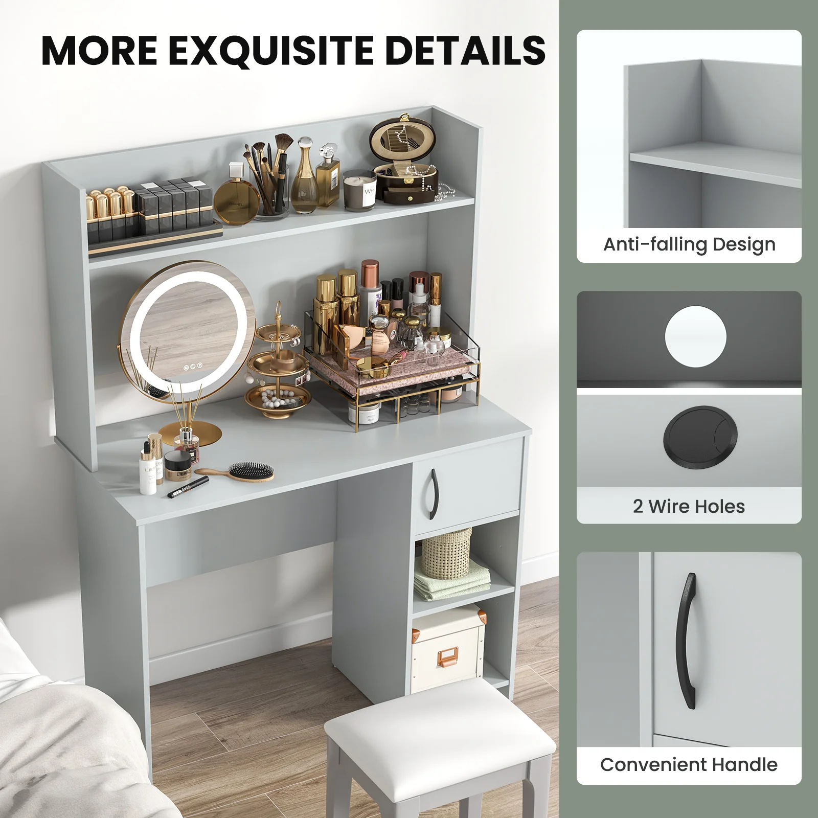 Home Office Desk, With Raised Display Shelf, Gray - Image 10