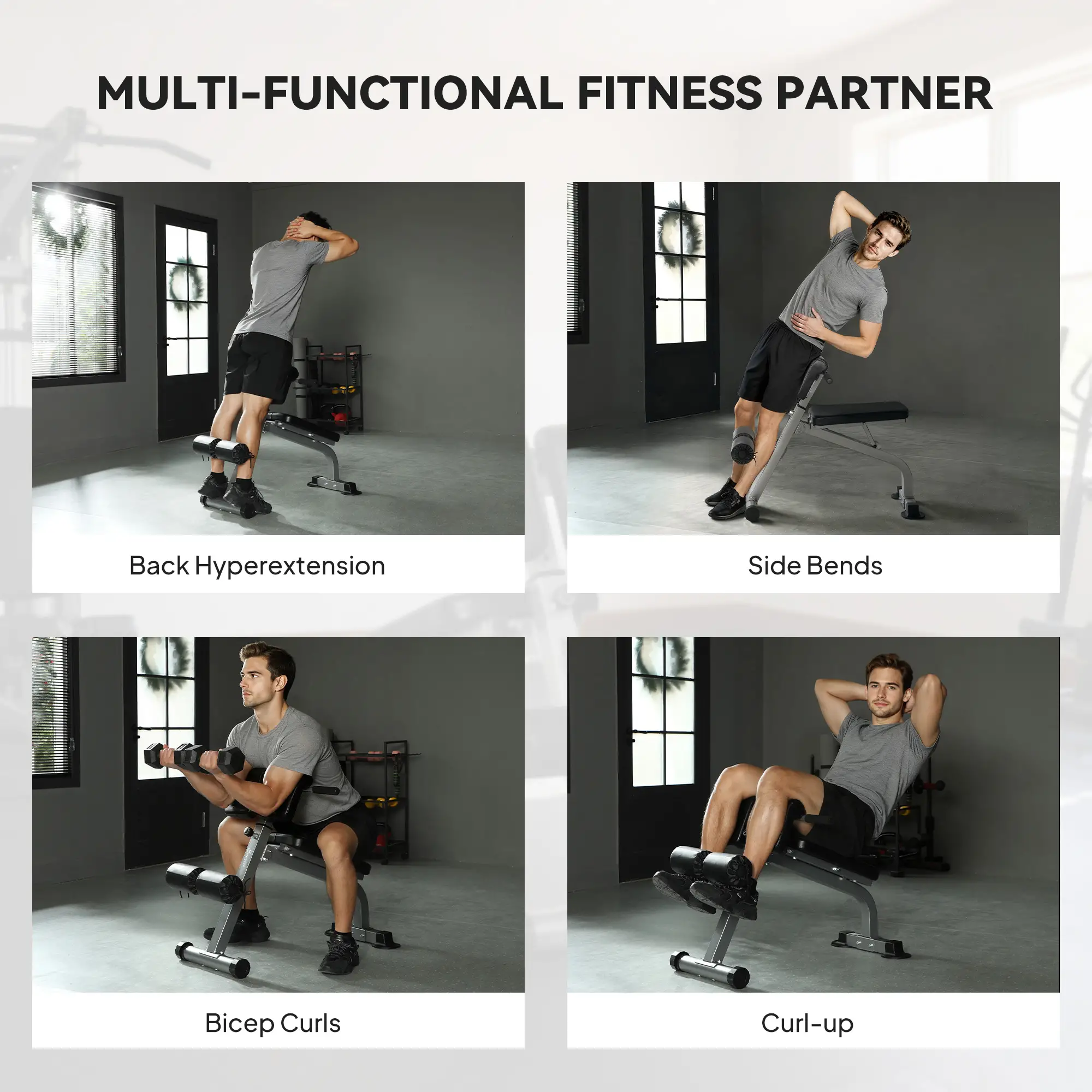 Hyperextension Bench, Height Adjustable, 38" x 26.8" x 27.2-43.3", Silver Tone - Image 4