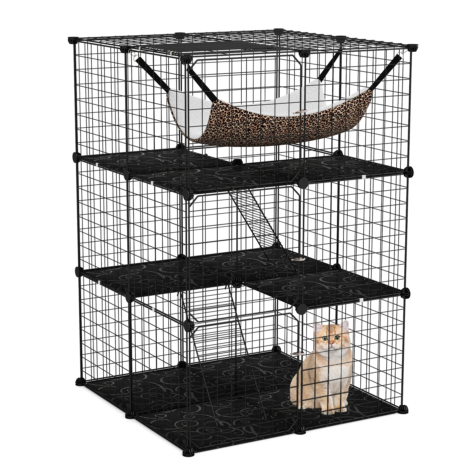 Indoor Cat Cage, 3-Tier Detachable Metal Wire Kennel, Black - Image 5