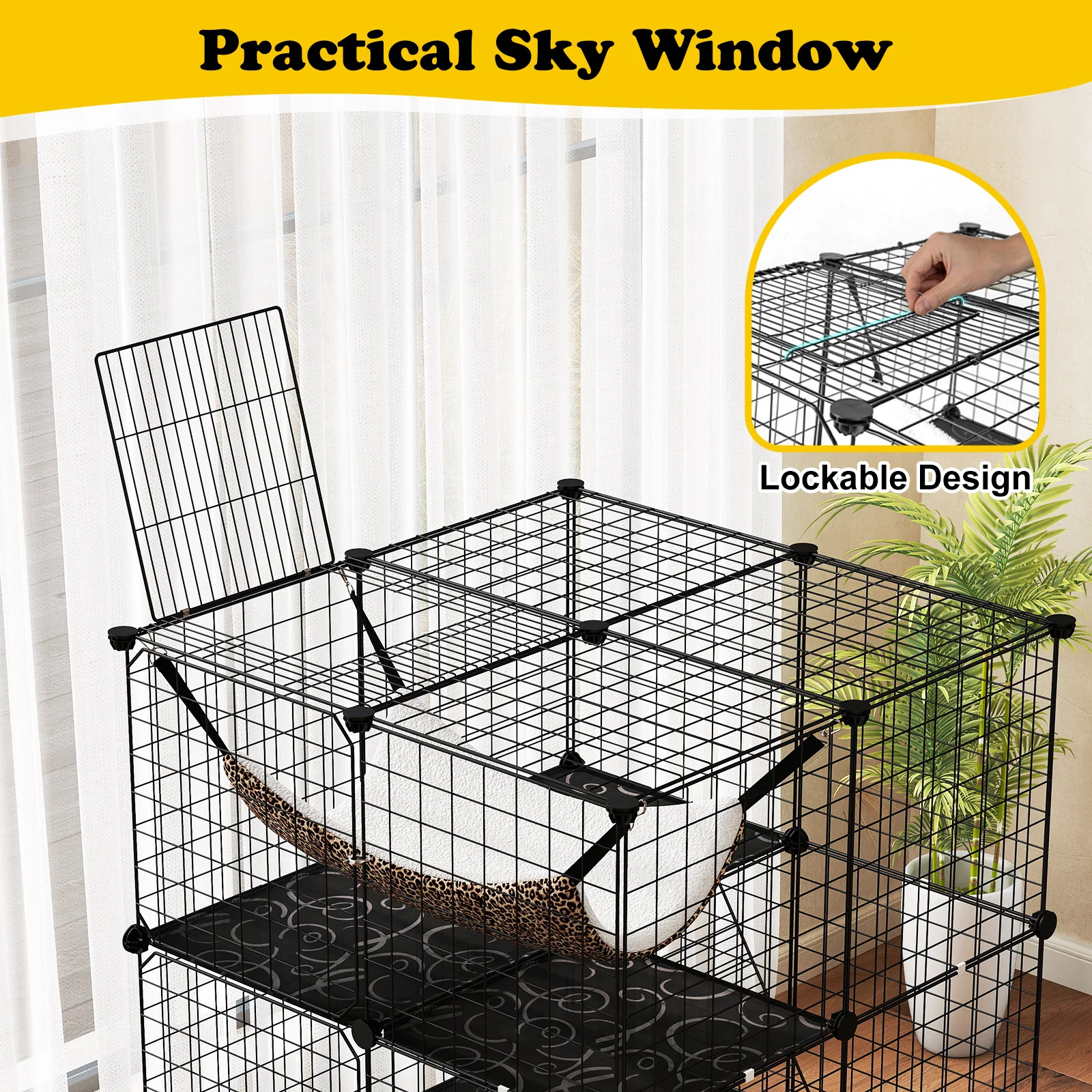 Indoor Cat Cage, 3-Tier Detachable Metal Wire Kennel, Black - Image 9
