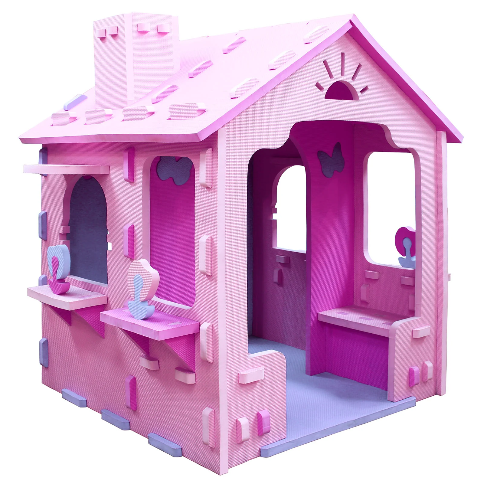Indoor Cottage Playset with Roof and Chimney for Creative Play-PI, Pink & Purple - Image 4