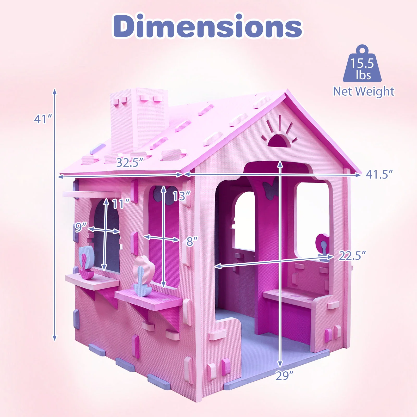 Indoor Cottage Playset with Roof and Chimney for Creative Play-PI, Pink & Purple - Image 6