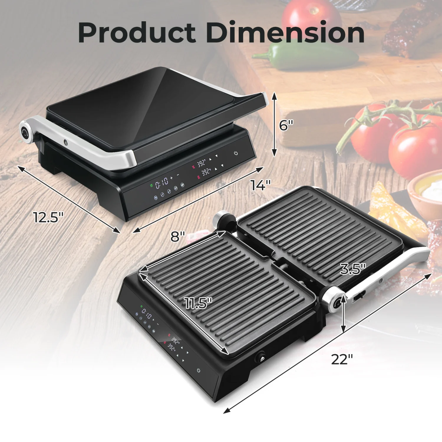 Indoor Electric Panini Press Grill, LED Display, Black - Image 5