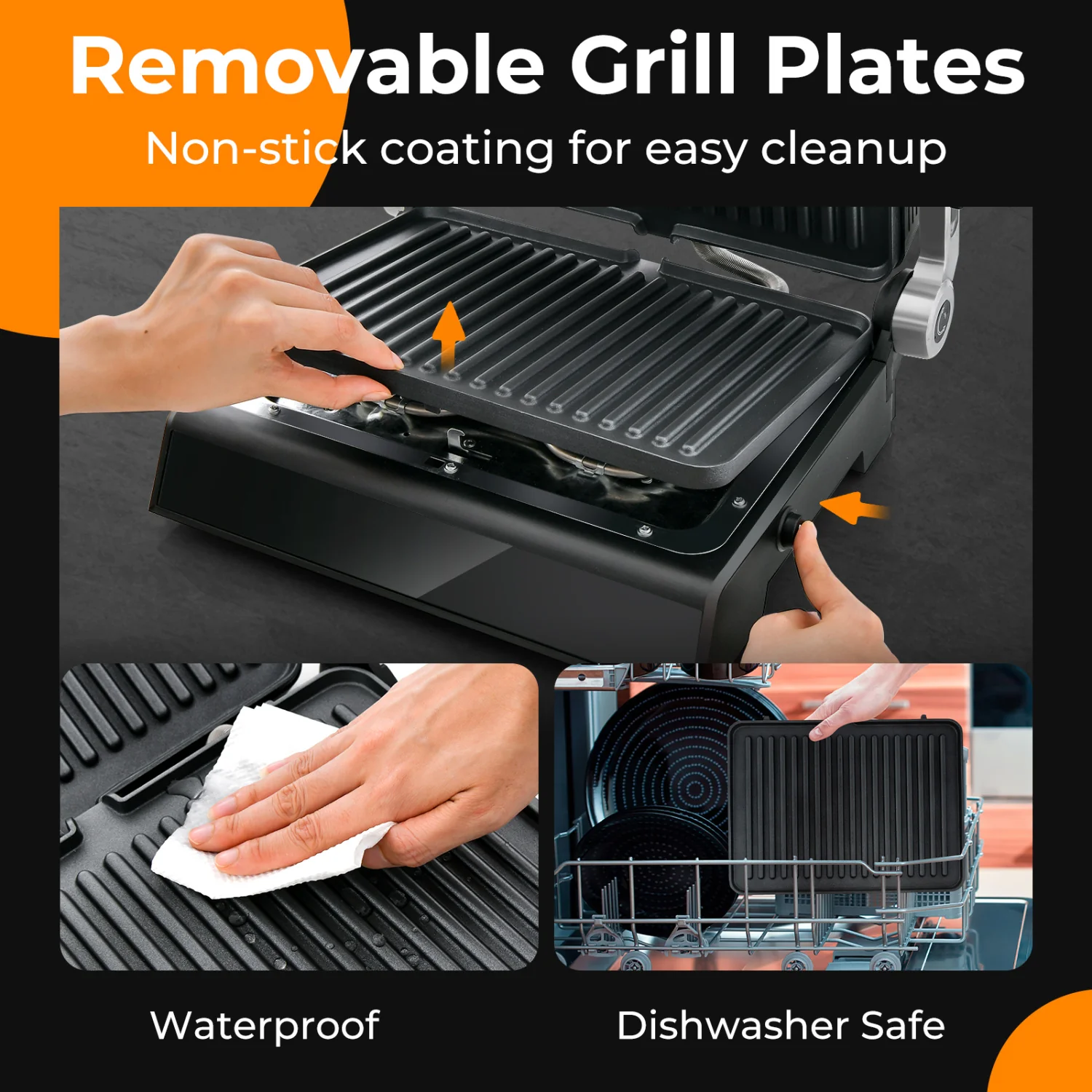 Indoor Electric Panini Press Grill, LED Display, Black - Image 8