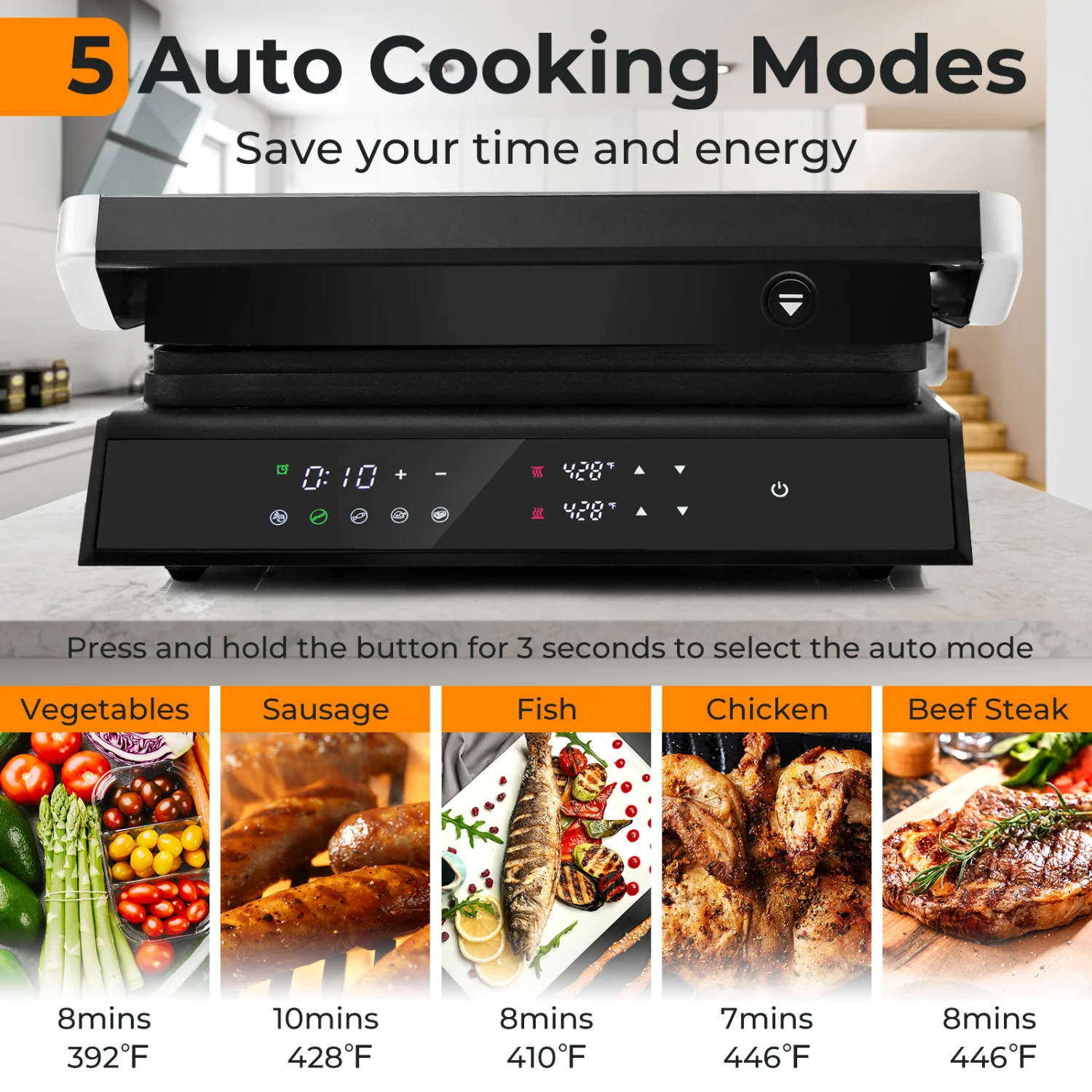 Indoor Electric Panini Press Grill, LED Display, Black - Image 9
