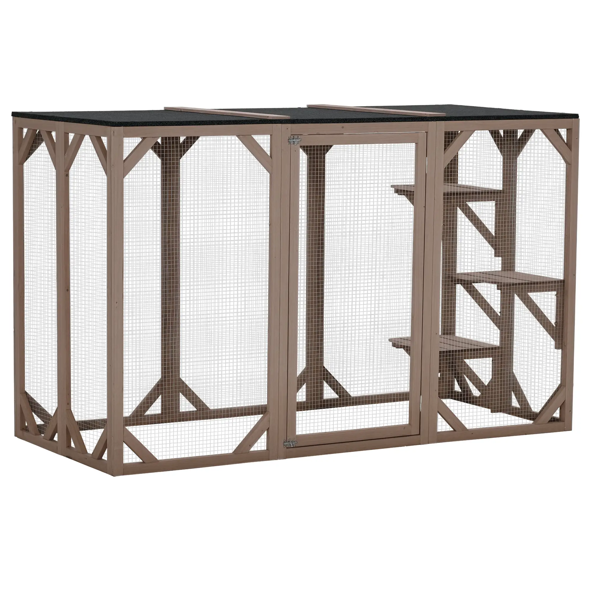 Indoor Outdoor Cat Cage, Catio Enclosure, Small Animal Hutch for Rabbit, Kitten, 3-Level, Lock, Camel