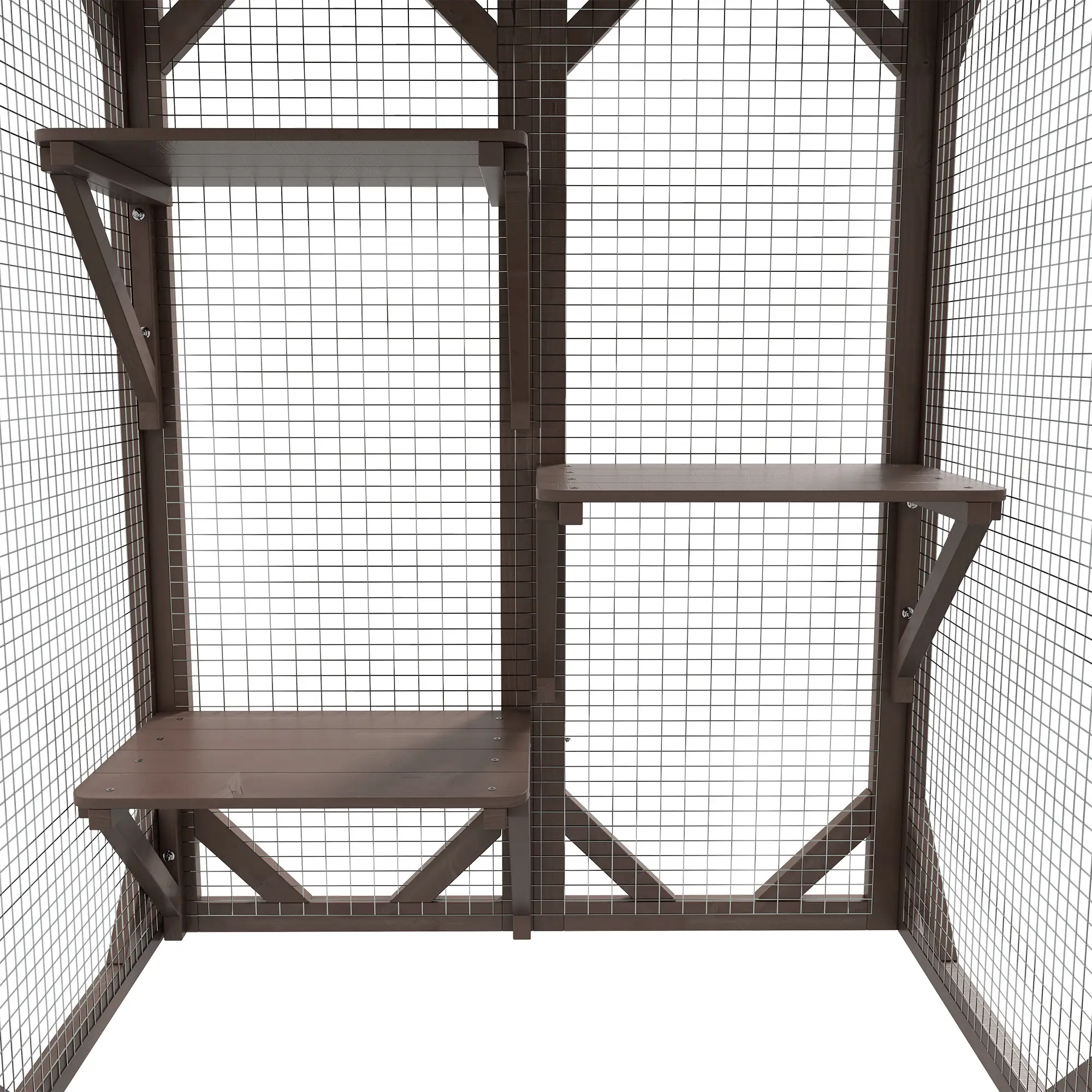 Indoor Outdoor Cat Cage, Catio Enclosure, Small Animal Hutch for Rabbit, Kitten, 3-Level, Lock, Camel - Image 10