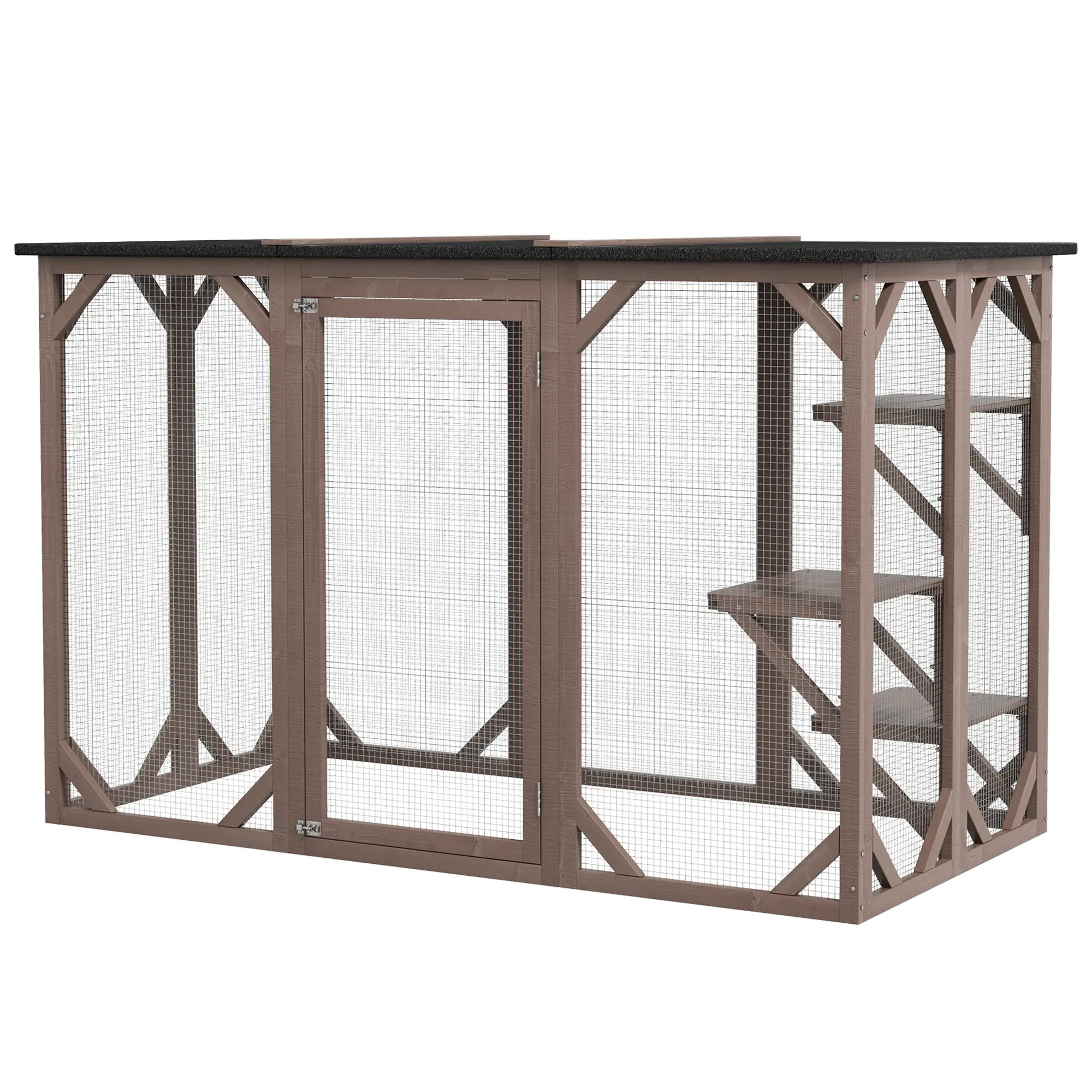 Indoor Outdoor Cat Cage, Catio Enclosure, Small Animal Hutch for Rabbit, Kitten, 3-Level, Lock, Camel - Image 11