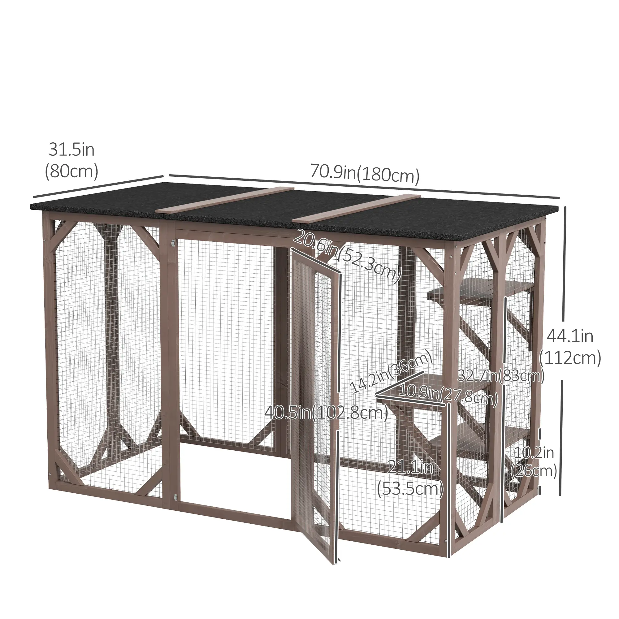 Indoor Outdoor Cat Cage, Catio Enclosure, Small Animal Hutch for Rabbit, Kitten, 3-Level, Lock, Camel - Image 3