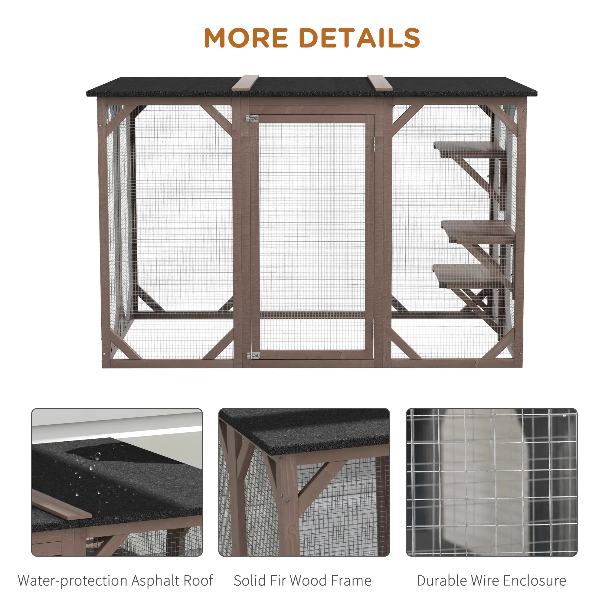 Indoor Outdoor Cat Cage, Catio Enclosure, Small Animal Hutch for Rabbit, Kitten, 3-Level, Lock, Camel - Image 5