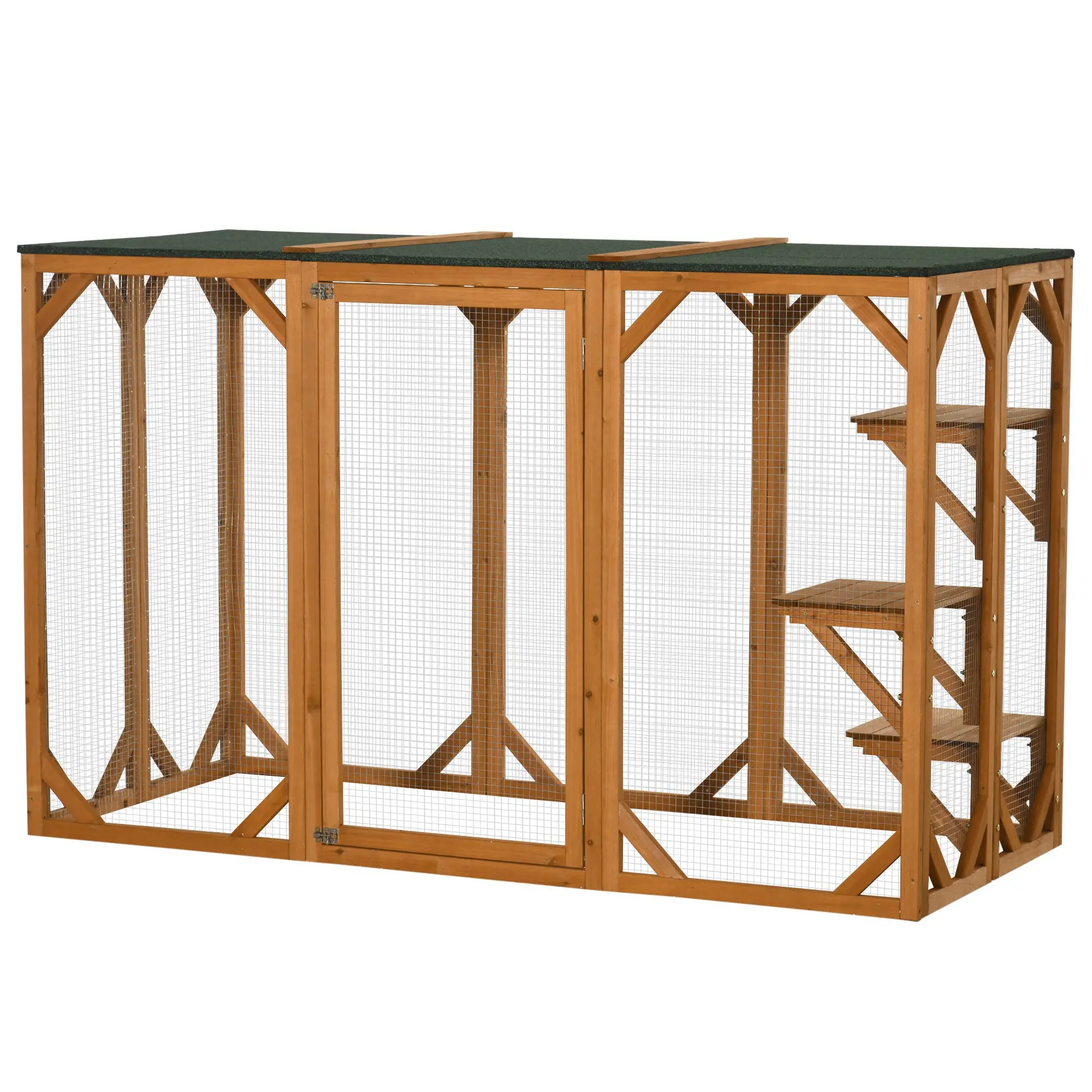 Indoor Outdoor Cat Cage, Pet House for Rabbit Kitten, Small Animal Hutch with Waterproof Roof, Multi-Level Platforms, Lock, Orange - Image 11