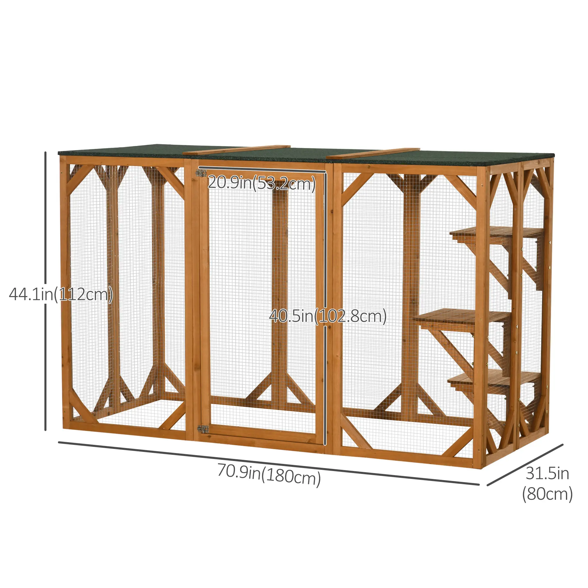 Indoor Outdoor Cat Cage, Pet House for Rabbit Kitten, Small Animal Hutch with Waterproof Roof, Multi-Level Platforms, Lock, Orange - Image 3