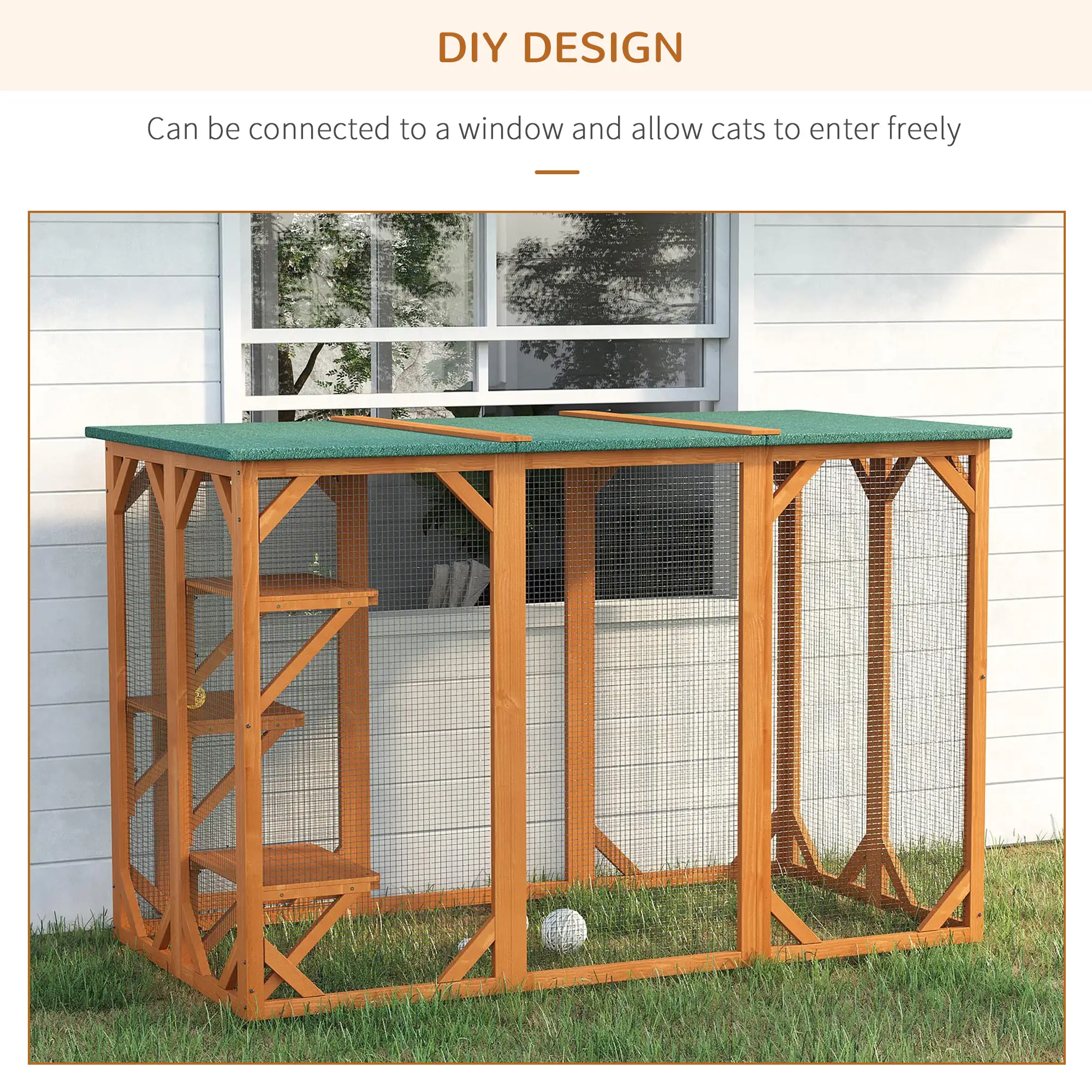 Indoor Outdoor Cat Cage, Pet House for Rabbit Kitten, Small Animal Hutch with Waterproof Roof, Multi-Level Platforms, Lock, Orange - Image 4
