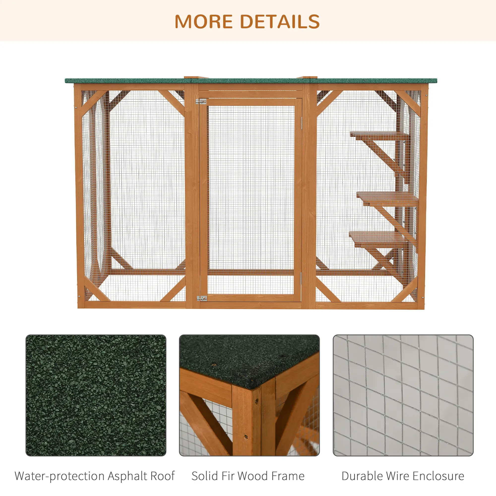 Indoor Outdoor Cat Cage, Pet House for Rabbit Kitten, Small Animal Hutch with Waterproof Roof, Multi-Level Platforms, Lock, Orange - Image 5