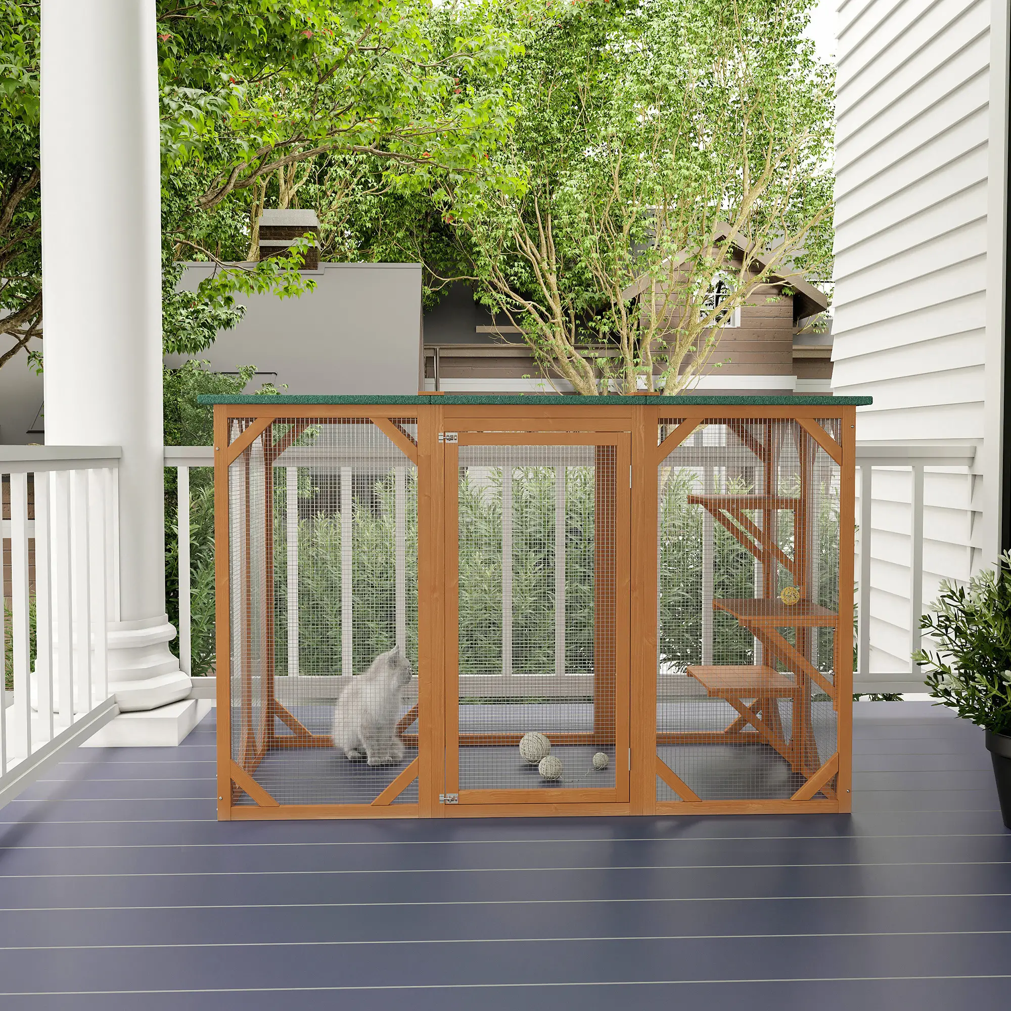 Indoor Outdoor Cat Cage, Pet House for Rabbit Kitten, Small Animal Hutch with Waterproof Roof, Multi-Level Platforms, Lock, Orange - Image 8